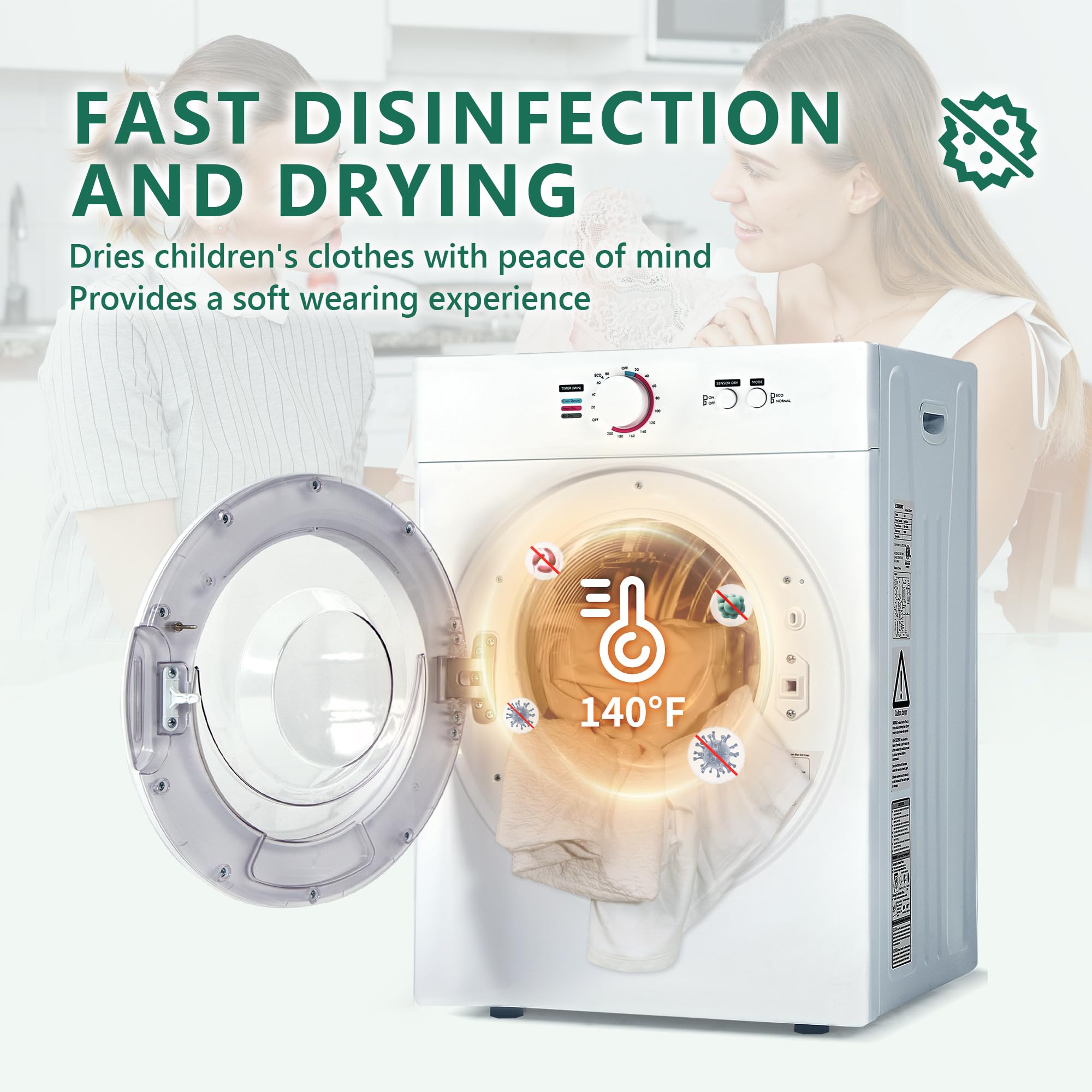 EUHOMY 1.6 cu ft Compact Portable Clothes Dryer - Energy Efficient Laundry Solution for Apartments, Dorms & RVs - Perfect for Small Spaces & Quick Drying