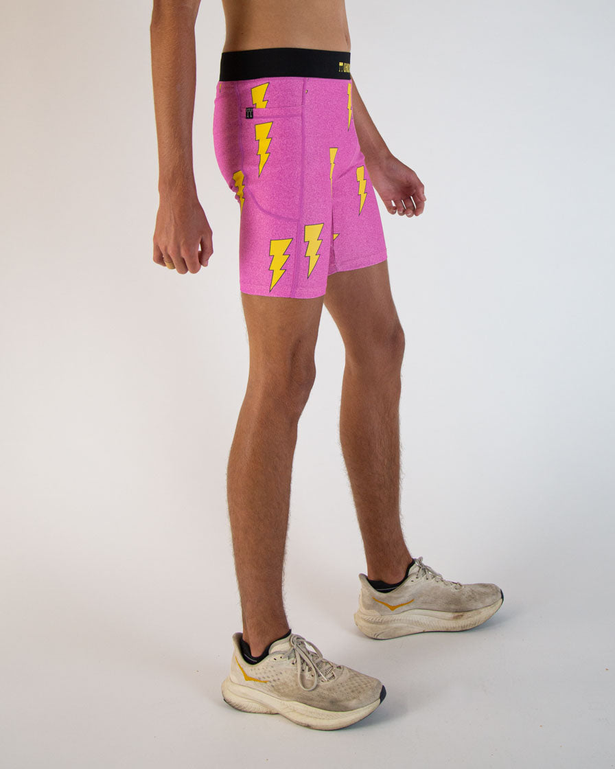 Men's Running Half Tights with Pink Bolts Design - 8