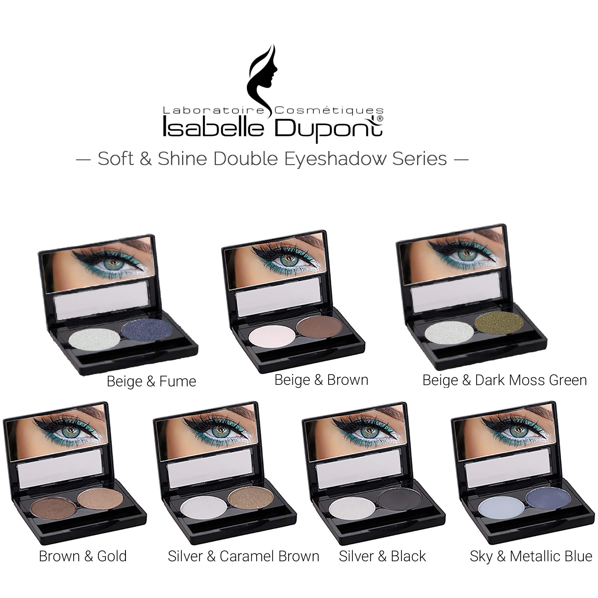 Isabelle Dupont Long-Lasting Soft & Shiny Eyeshadow Palette with Angled Brush, Sponge & Mirror - Beige & Dark Moss Green (1 Pack) | Perfect for Day to Night Makeup Looks, Professional Makeup Artists & On-the-Go Touchups