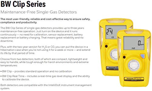 BW Technologies BWC2-X BW Clip Single Gas Oxygen (O2) Monitor, 19.5-23.5% Range, Yellow - Portable Gas Detector for Industrial Safety & Confined Space Work