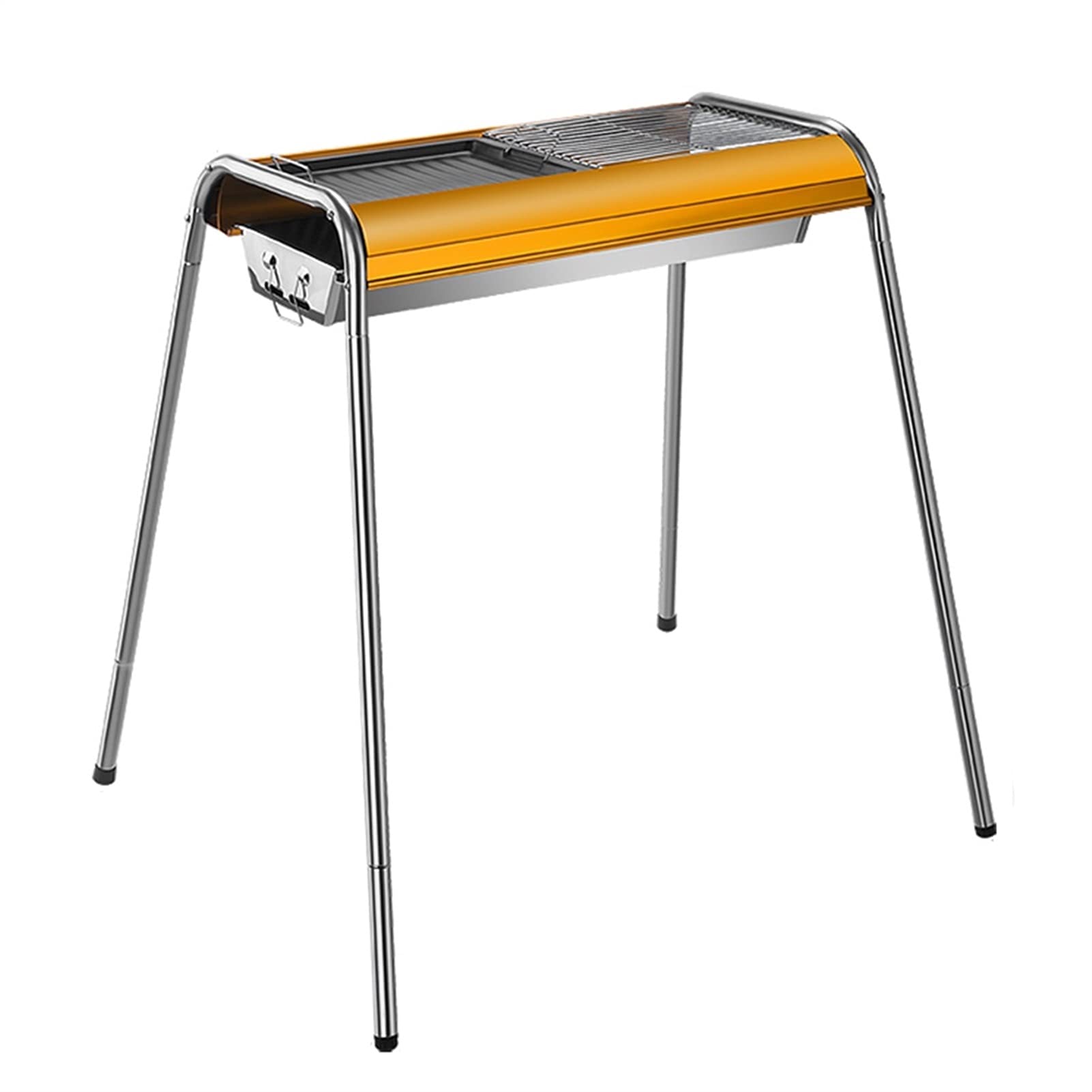 Portable Stainless Steel Charcoal BBQ Grill - Folding Camping Grill for Outdoor Picnic, Backyard & Travel - Large Yellow Charcoal Grill for Camping, Beach & Tailgating Parties