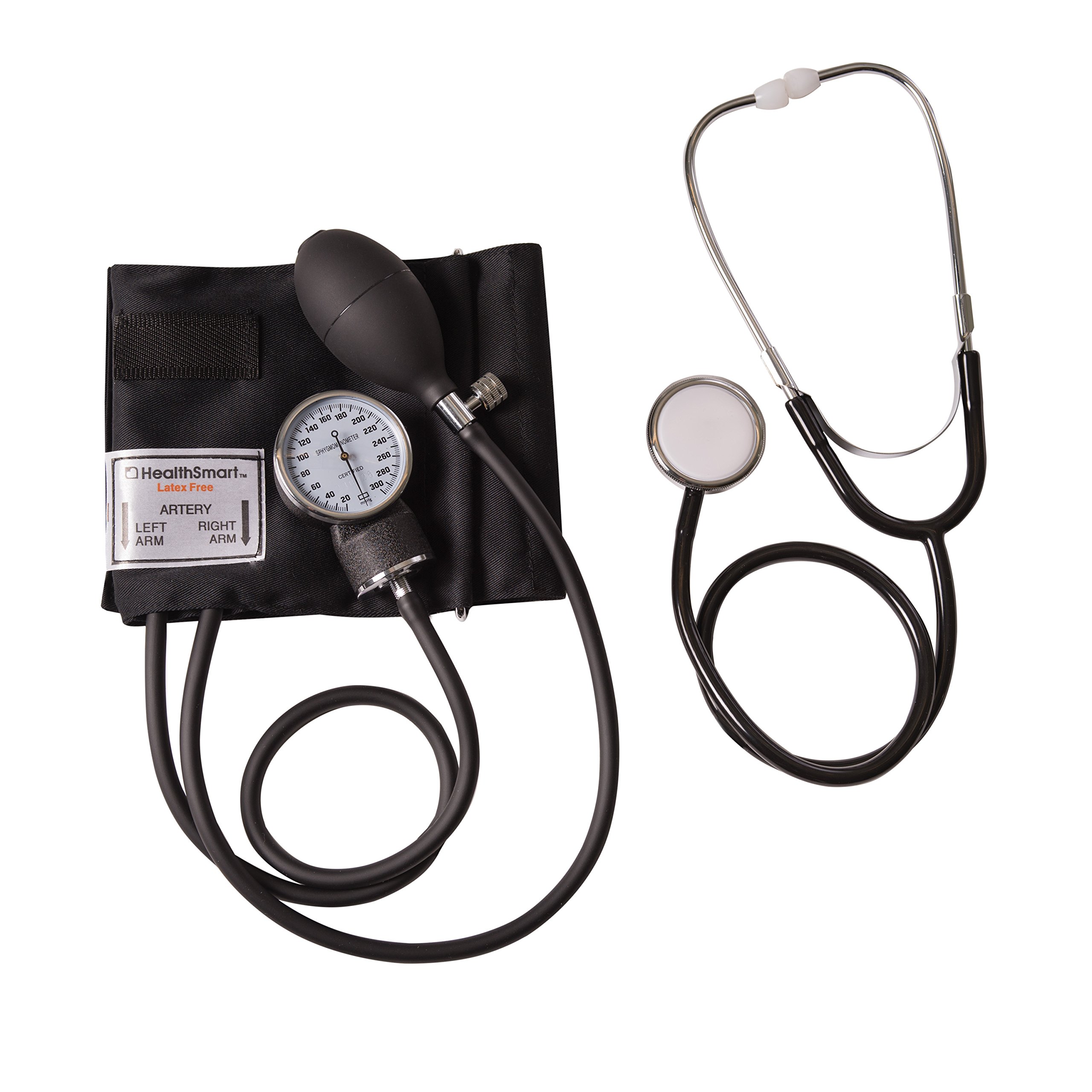 MABIS Professional Aneroid Sphygmomanometer - Accurate Blood Pressure Monitor with Stethoscope, Adjustable Adult Cuff & Portable Carrying Case (Black) - Ideal for Home Use, Clinics, and Medical Professionals