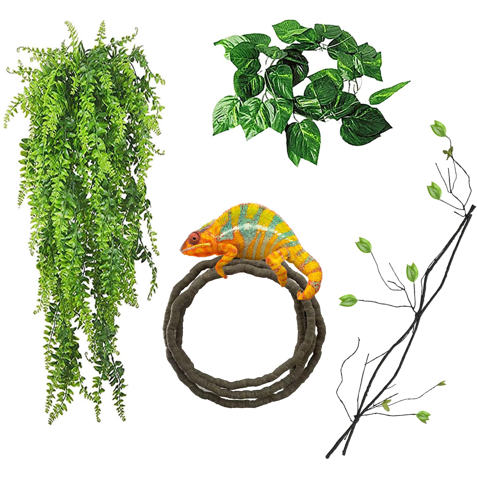 Kathson 4 PCS Flexible Reptile Vine Plants - Green Hanging Climbing Terrarium Decor for Lizards, Bearded Dragons, Geckos, Snakes & Chameleons | Natural Habitat Accessory for Reptile Tanks & Terrariums | Perfect for Climbing, Hiding & Enrichment