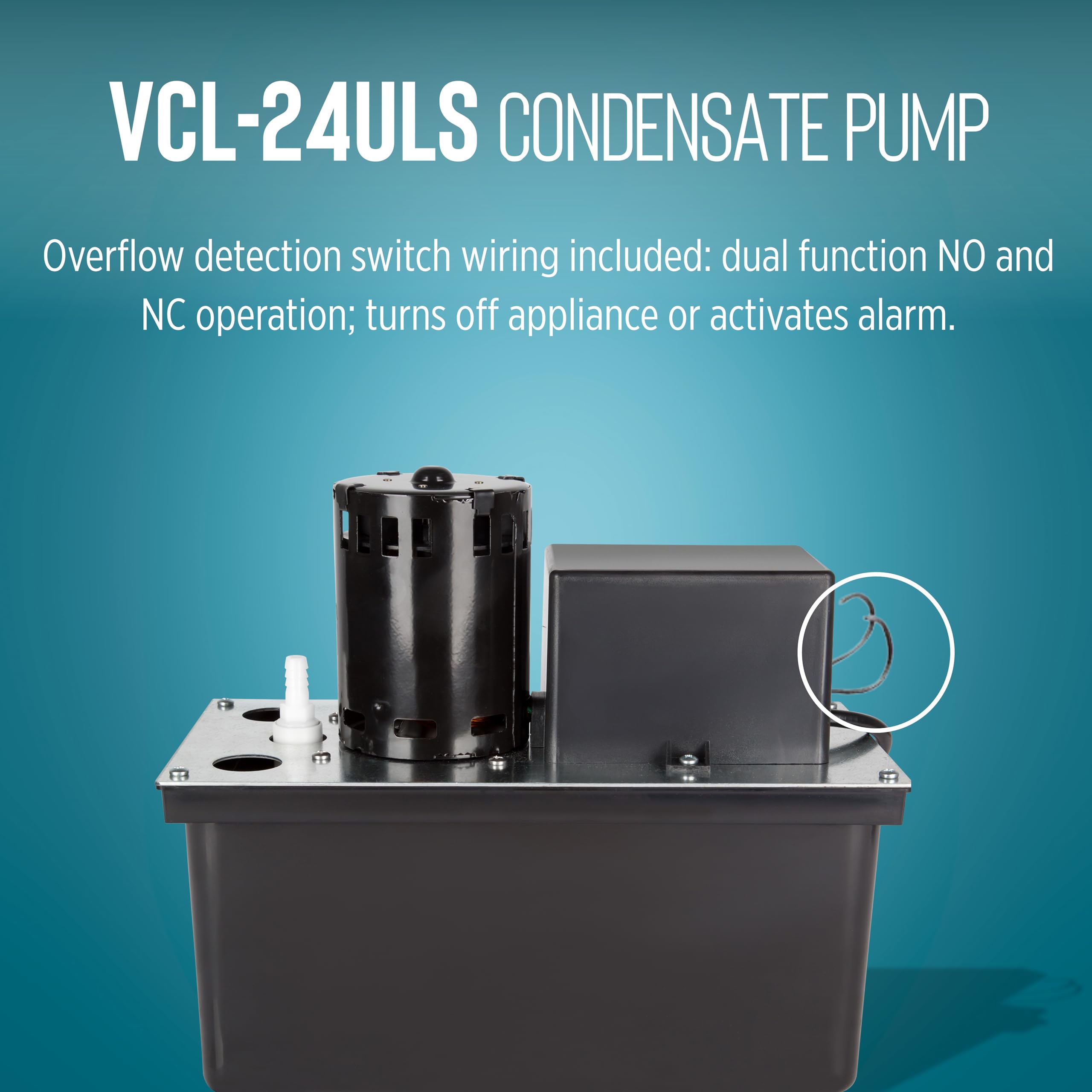 Little Giant VCL-24ULS 115V 1/18HP 270GPH Automatic Condensate Removal Pump with 1-Gallon Tank & Safety Switch - 6ft Cord Black (Model 553201) - Perfect for HVAC Systems, Dehumidifiers, and Water Removal Applications