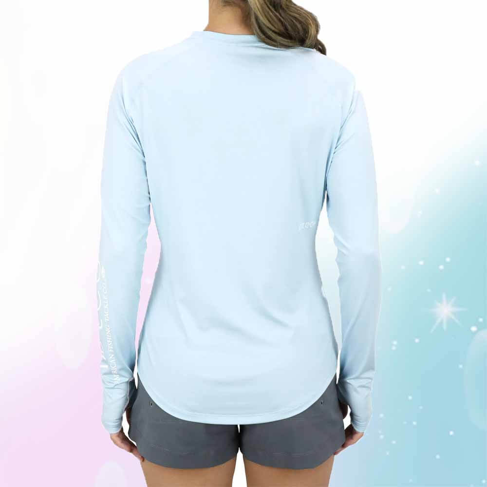 AFTCO Women's Yurei Air O Mesh Long Sleeve Performance Shirt - Sky Blue Heather - UPF Sun Protection for Fishing, Hiking & Outdoor Activities