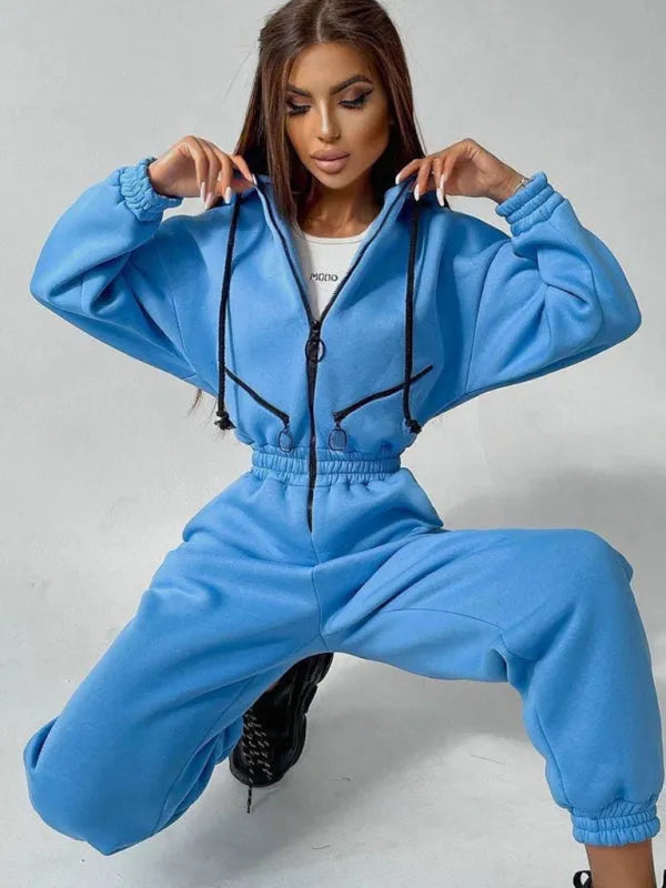 Stylish Women's Casual Zip-Up Two Piece Set - Comfortable Outfit for Lounge, Travel & Everyday Wear