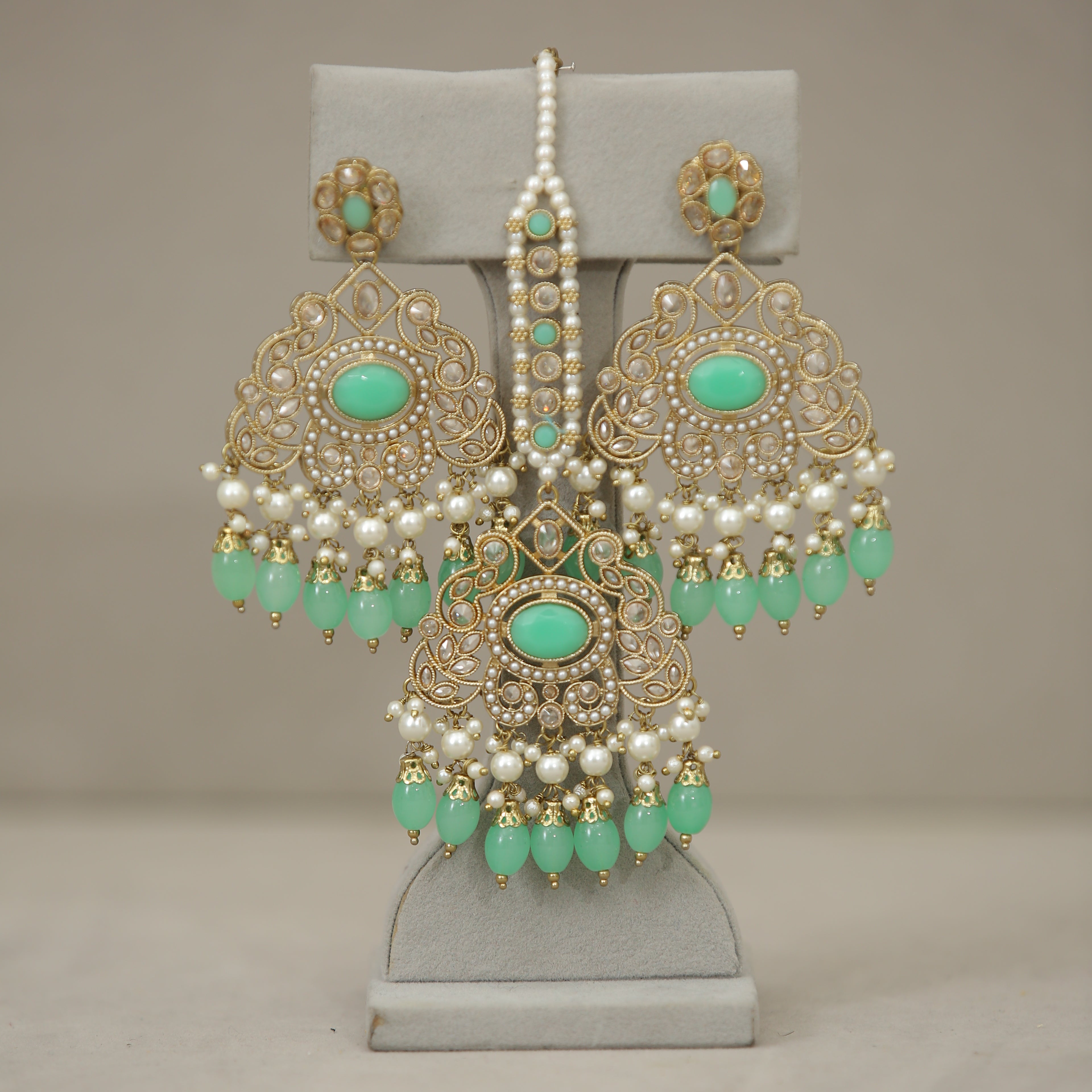 Exquisite Aarushi Polki Earrings with Tikka Set - Traditional Indian Jewelry for Weddings & Festivals | Perfect for Bridal, Party & Special Occasions