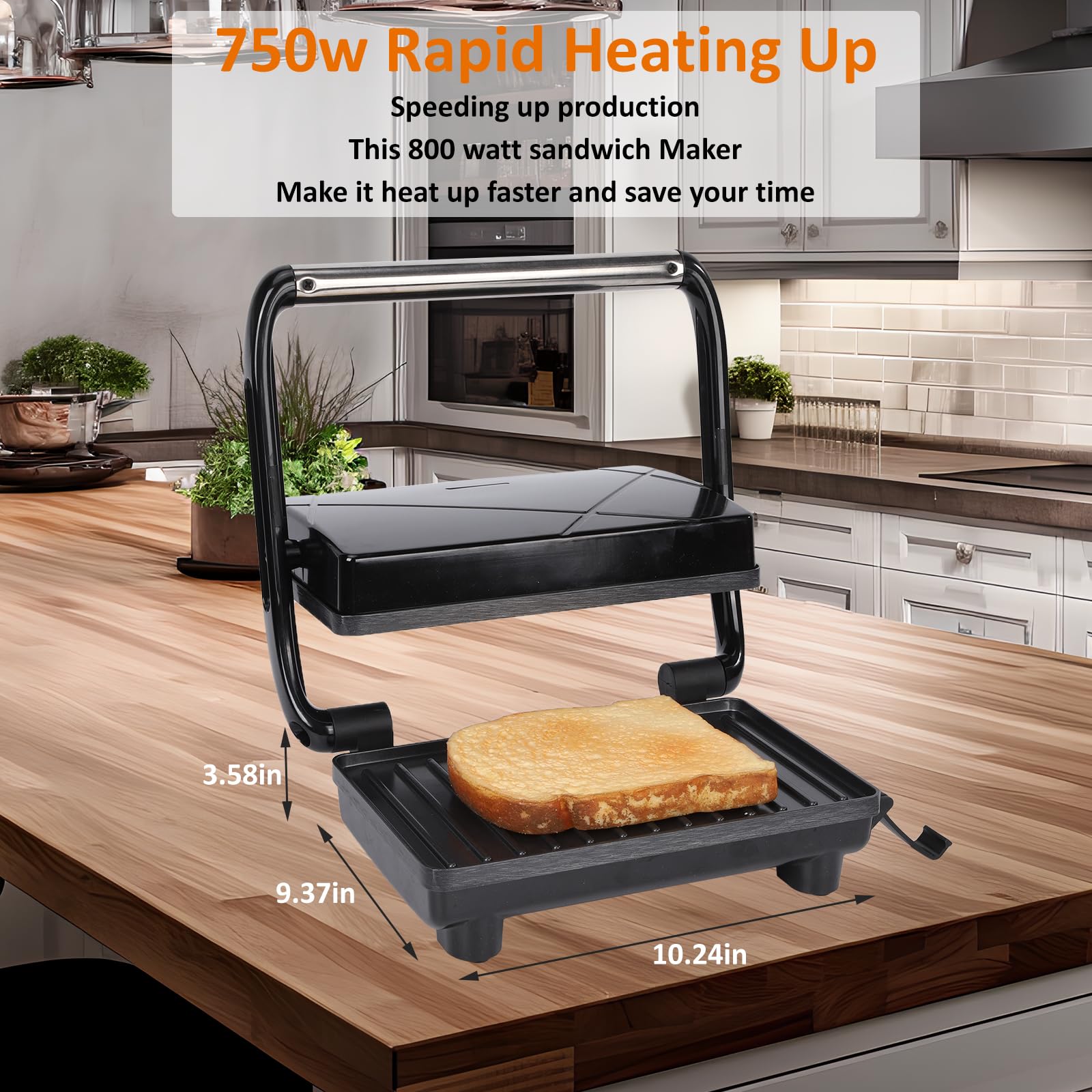 Electric Sandwich Maker & Panini Press with Non-Stick Coated Plates, 180° Adjustable Grill for Burgers, Waffles, Quesadillas - Perfect for Home, Office & Camping Use (H802D)