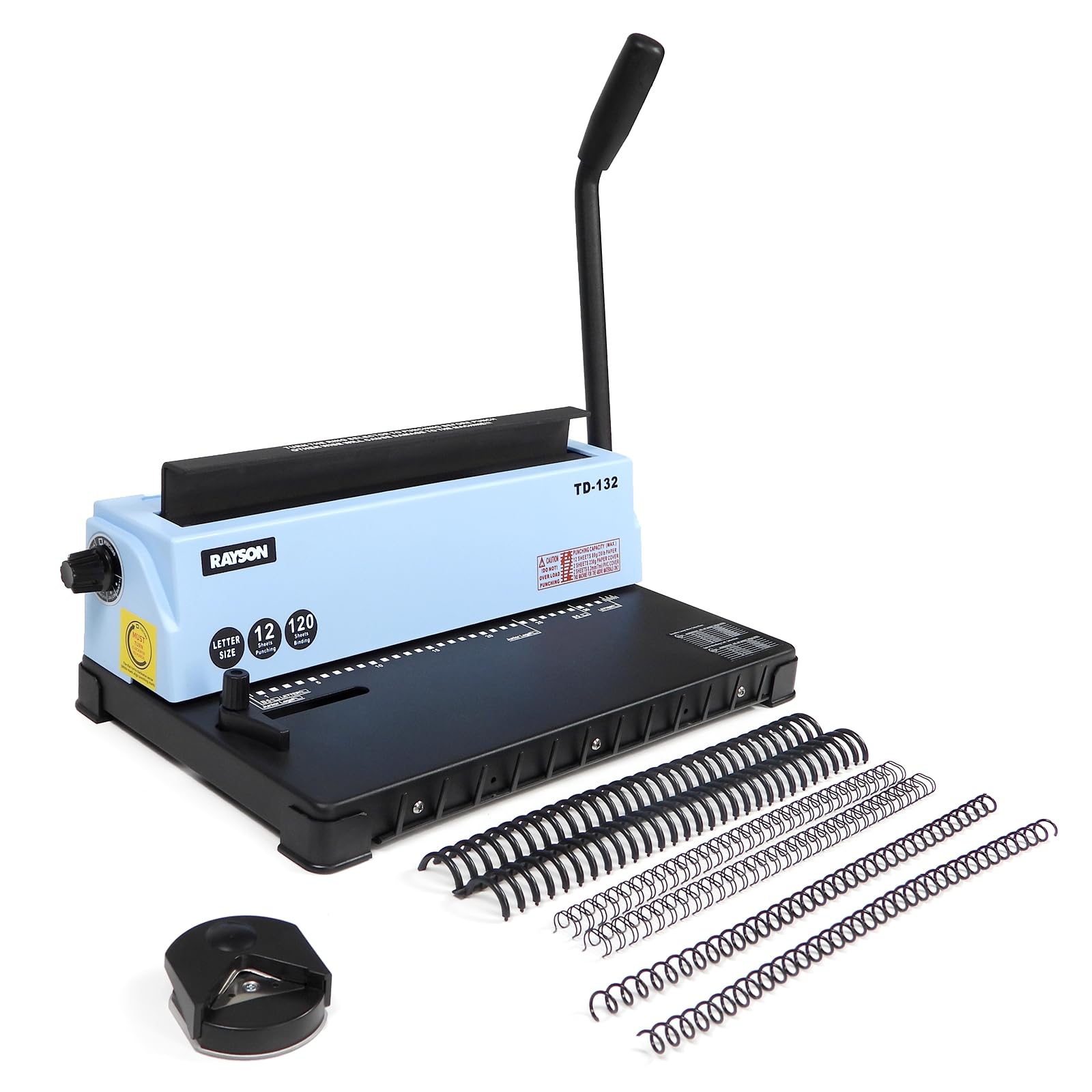 Rayson TD-132 32-Hole Wire Binding Machine with Spiral Coil Binder | 3:1 Pitch | Punches 12 Sheets & Binds 120 Pages | Durable Metal Construction | Perfect for Office, School, and Home Document Binding Projects