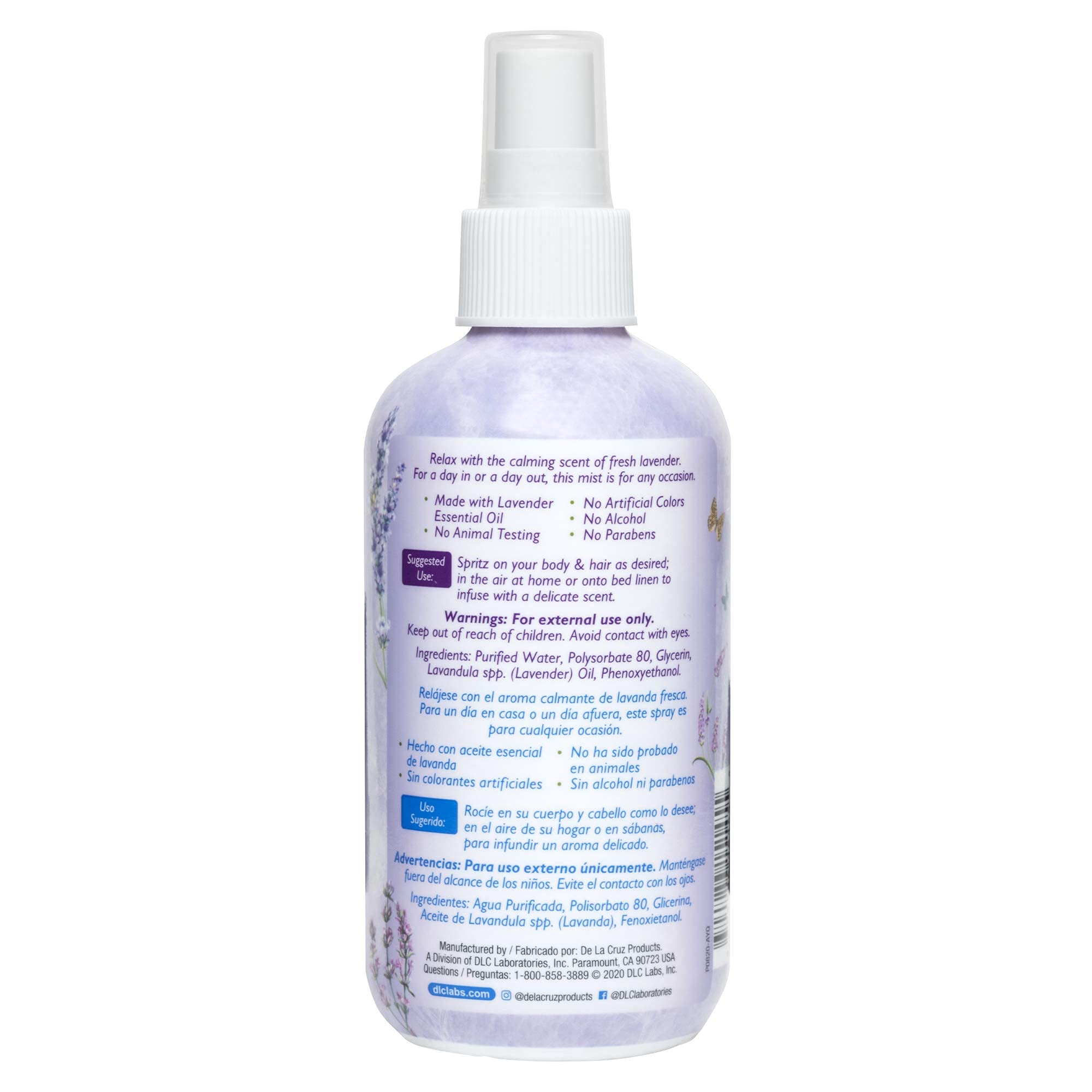De La Cruz Lavender Water Body Mist - 8 fl oz (236 mL) Pure Lavender Essential Oil Spray for Relaxation & Aromatherapy | Perfect for Stress Relief, Yoga, Meditation & Home Spa Use