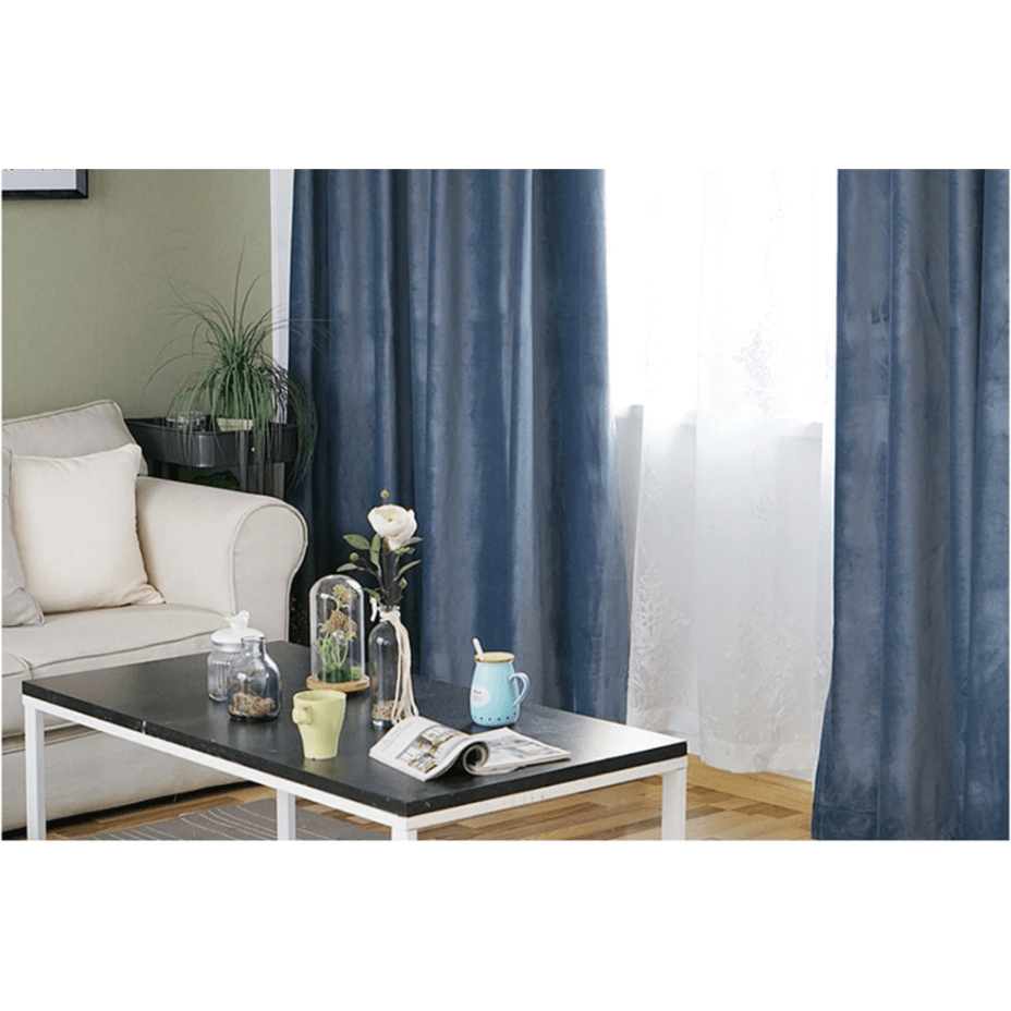 Brittany Velvet Plain Curtains in Haze Blue - Luxurious Soft Blackout Drapes for Living Room & Bedroom