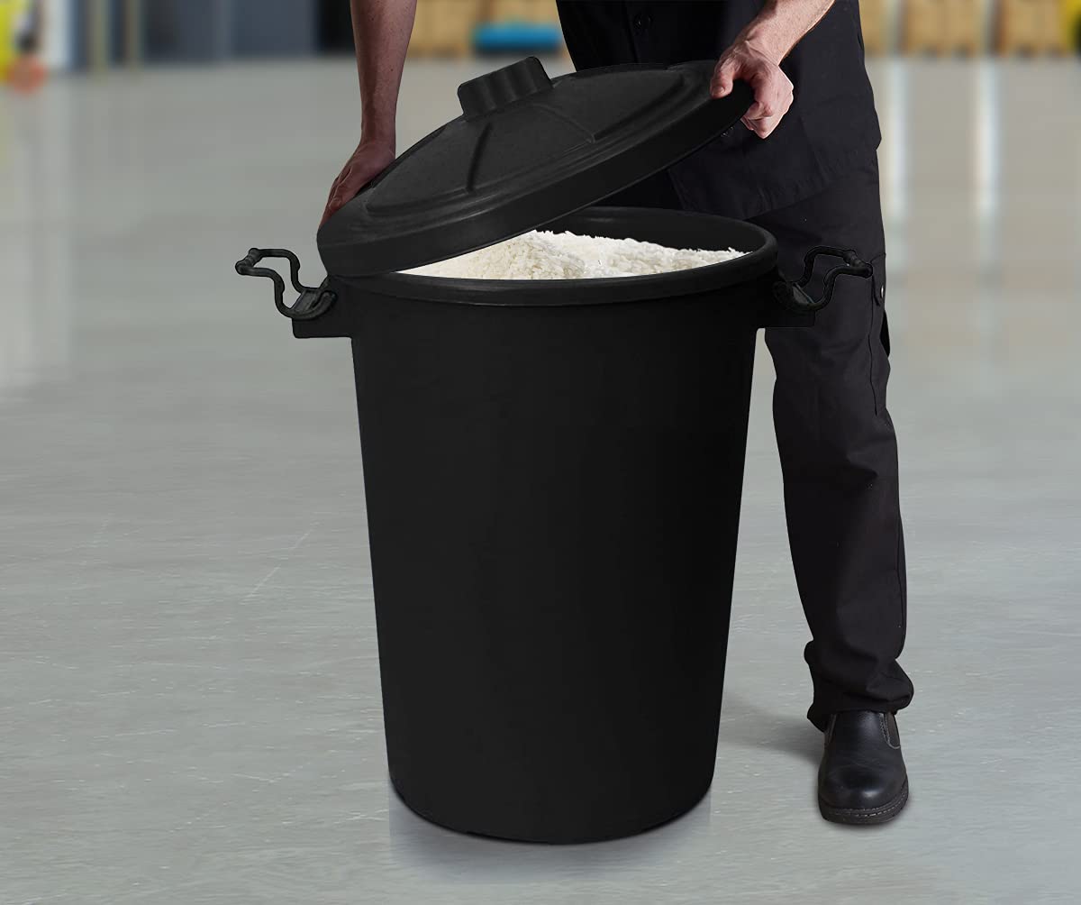50L Heavy Duty Black Plastic Trash Bin with Locking Lid - Durable Waste Disposal Solution for Home, Office & Outdoor Use