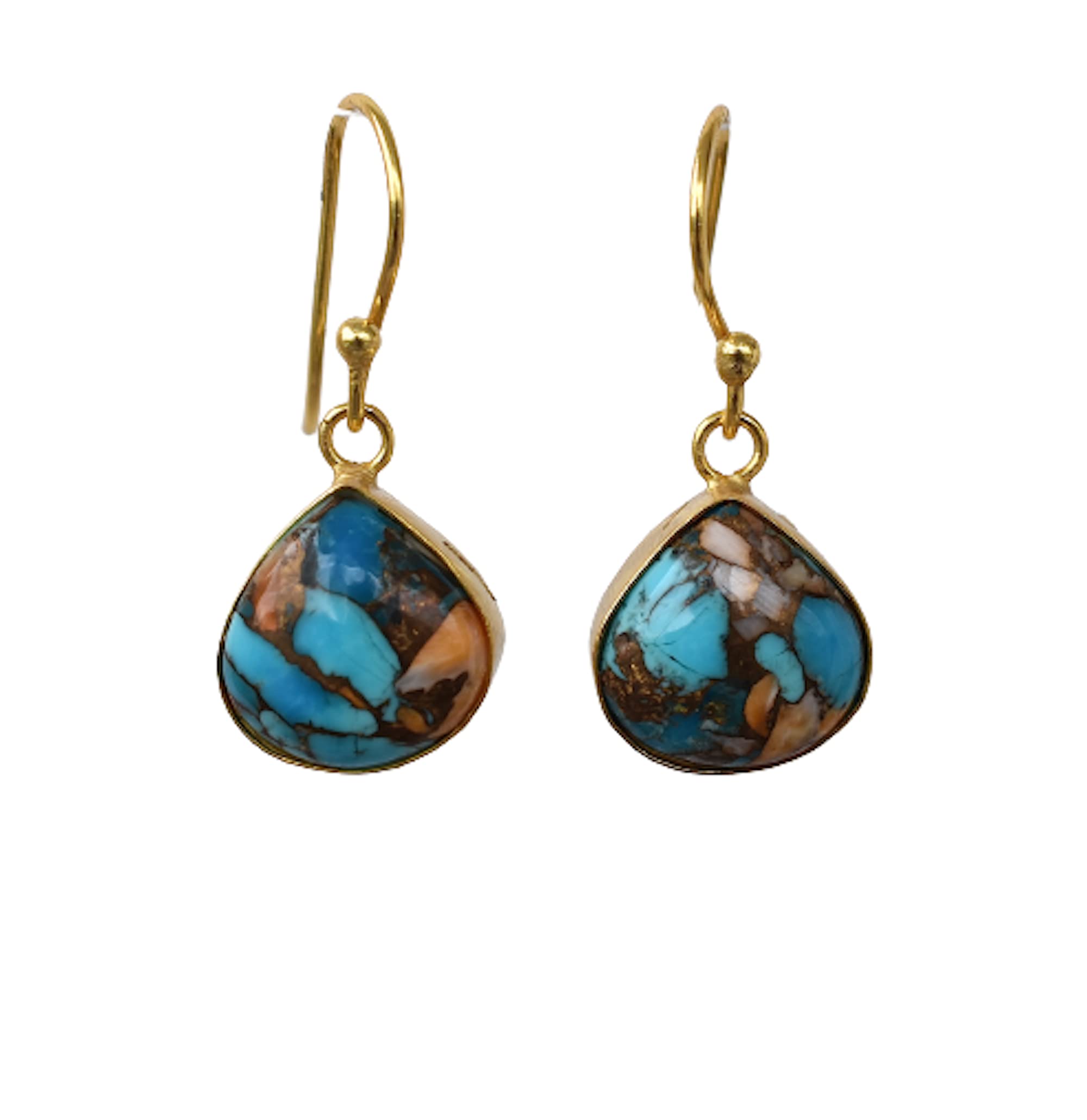 Veracity Jewelry 18K Gold Plated Gemstone Earrings for Women - Handmade Western Style Dangle Earrings with Oyster Copper Turquoise | Perfect Gift for Birthday, Anniversary, Mother's Day, Valentine's Day | Great for Parties, Weddings, Date Nights & Special Occasions