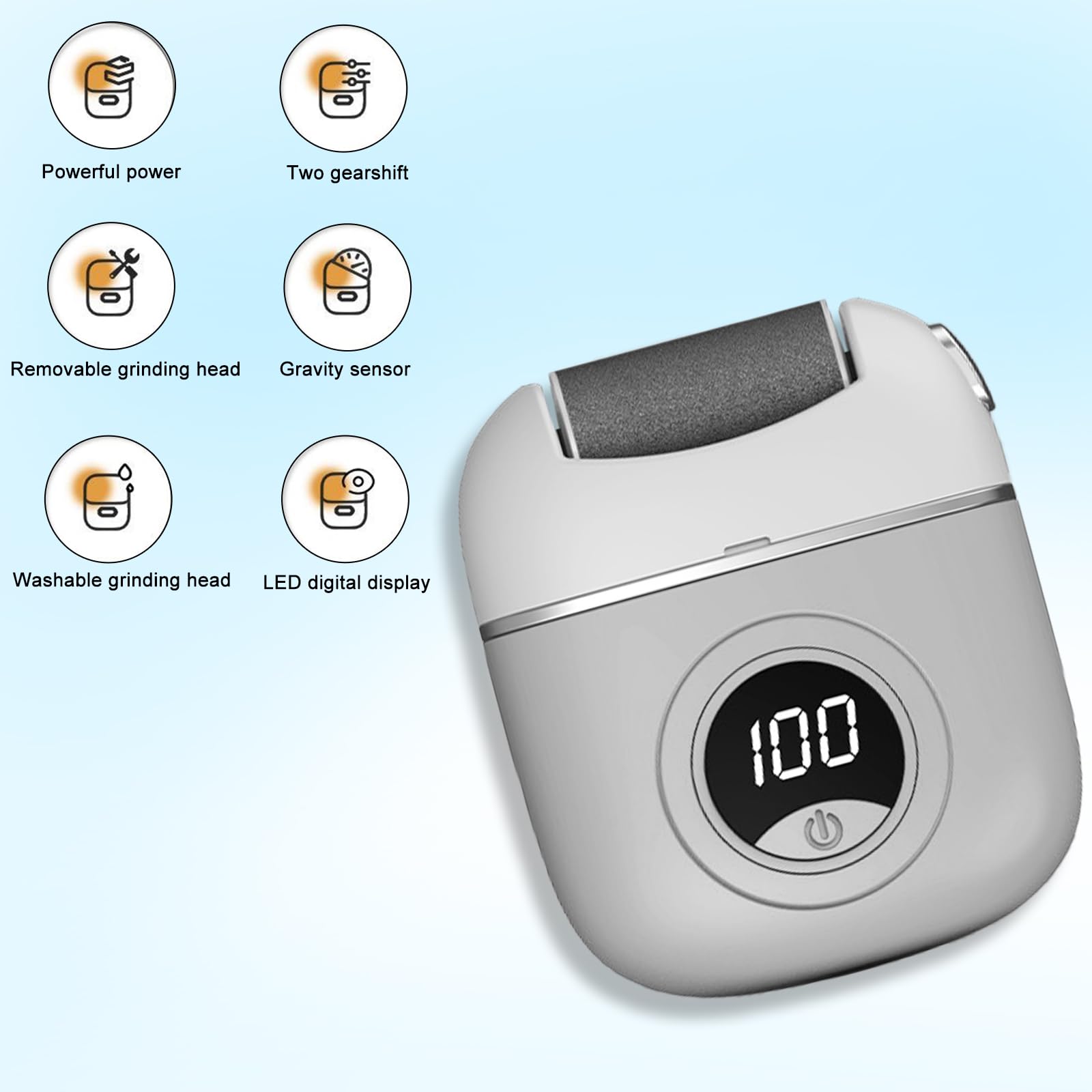 USB Rechargeable Electric Callus Remover for Feet - Professional Foot File & Heel Grinding Machine with Digital Display - Dry Dead Skin & Callus Treatment for Men & Women - Perfect for Home Pedicure & Foot Care (Grey)