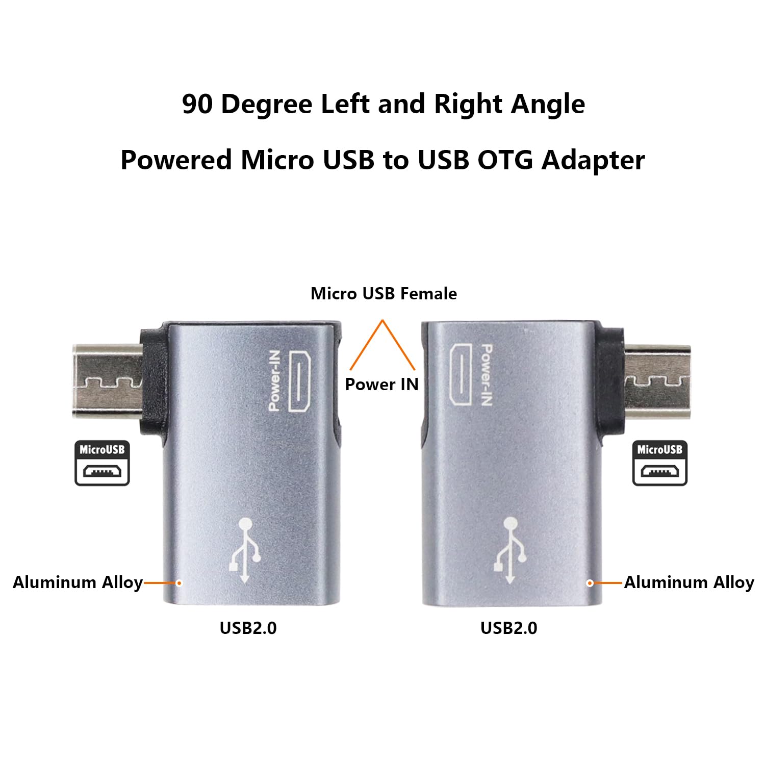 90 Degree Left Right Angle Micro USB Adapter - USB 2.0 Power Connector for Smartphones, Tablets & Gaming Controllers - Perfect for Tight Spaces & Cable Management