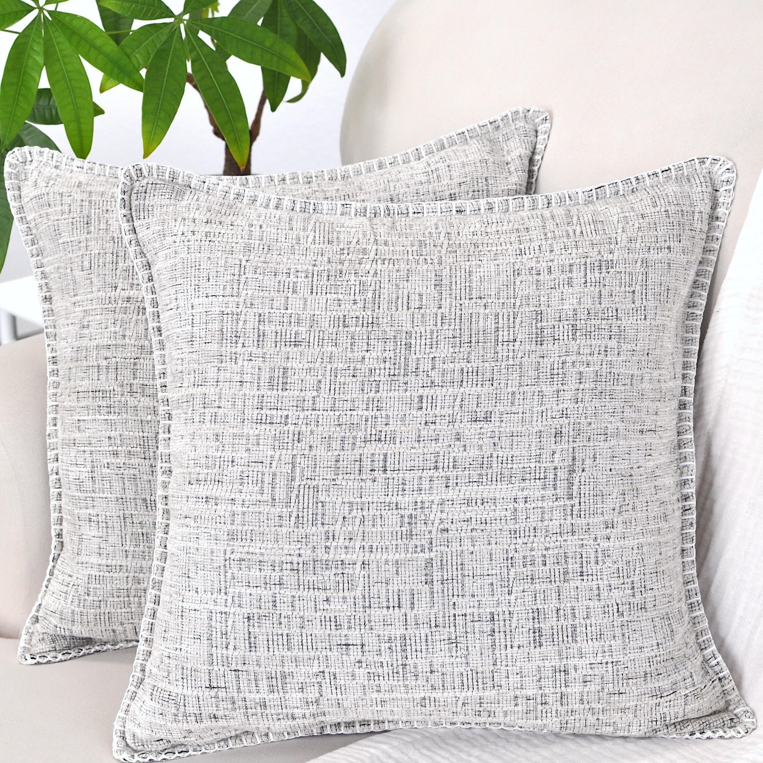 Premium 26x26 Inch Oversized Pillow Covers Set of 2 - Soft Cream White & Black Square Euro Shams for Couch, Sofa & Bed - Ultra Cozy Decorative Throw Pillow Cases for Living Room, Bedroom & Home Decor