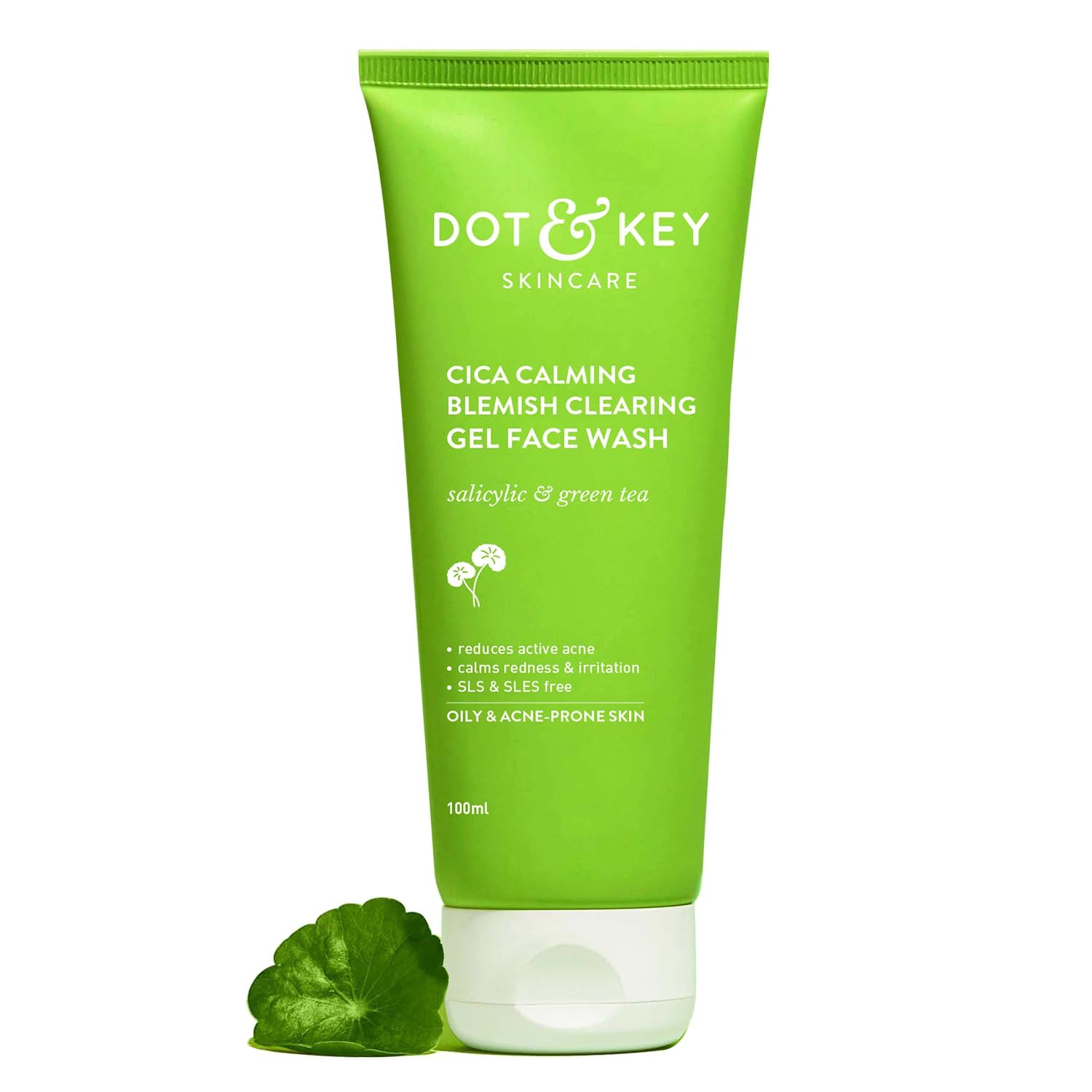 Dot & Key CICA Face Wash for Acne Prone Skin - 2% Salicylic Acid & Green Tea Formula | Sulfate-Free, Oil Control with Zinc | Best for Oily & Sensitive Skin | 100ml | Perfect for Daily Cleansing & Acne Treatment