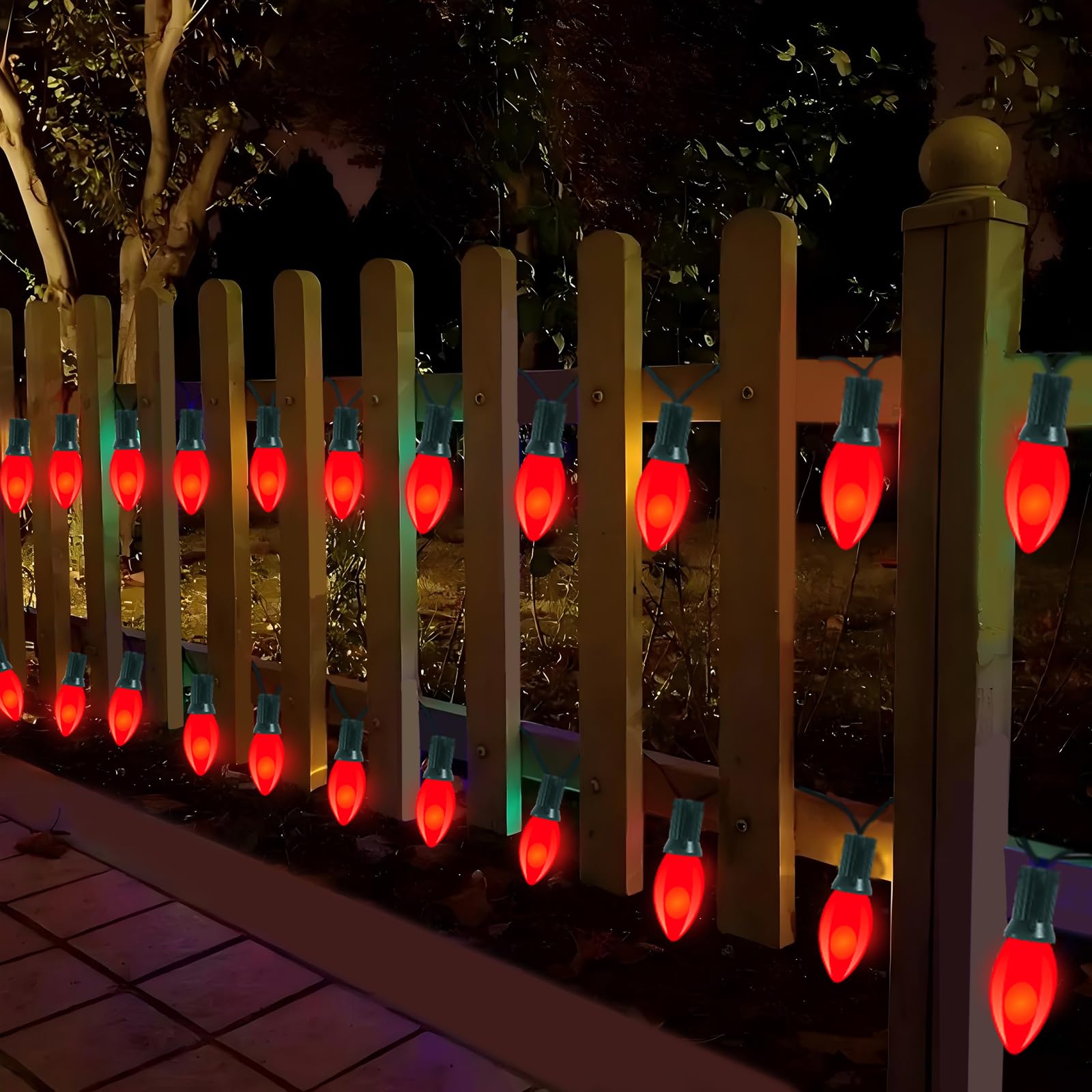25 Pack C9 Red Christmas Light Bulbs - 7 Watt Incandescent Outdoor Replacement Bulbs with E17 Intermediate Base for Holiday String Lights - Perfect for Roof, Tree, and Porch Decorations