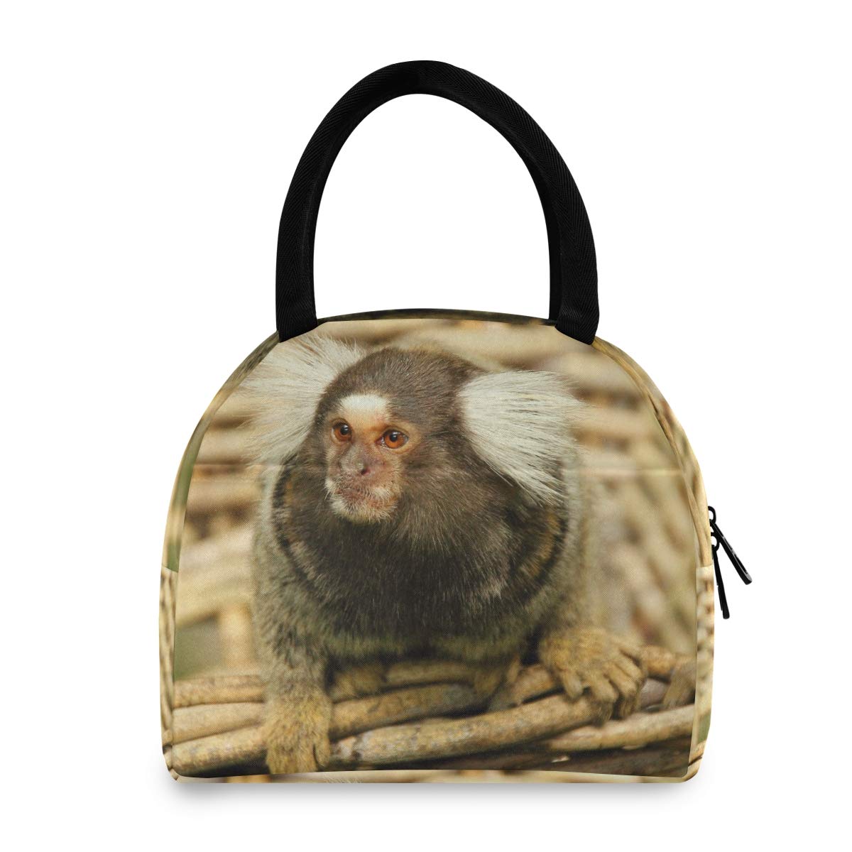 Cute Monkey Animal Marmoset Insulated Lunch Bag - Portable Cooler Tote for Women, Men, Kids - Reusable Lunch Box for Office, School, Picnic & Outdoor Activities