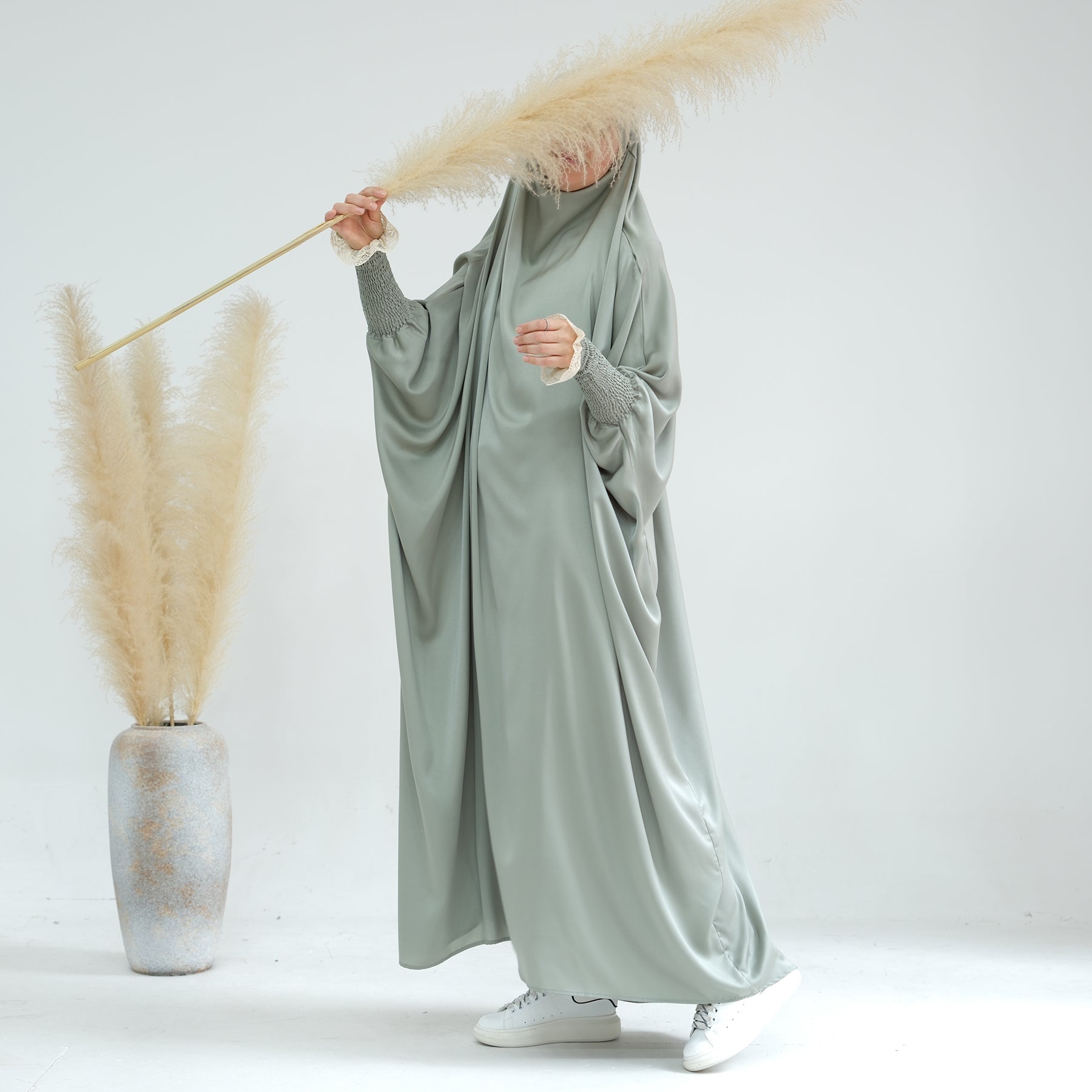 Marwa Satin Jilbab - Premium Modest Hijab Scarf in Sage Green for Women | Perfect for Prayer, Work & Everyday Wear
