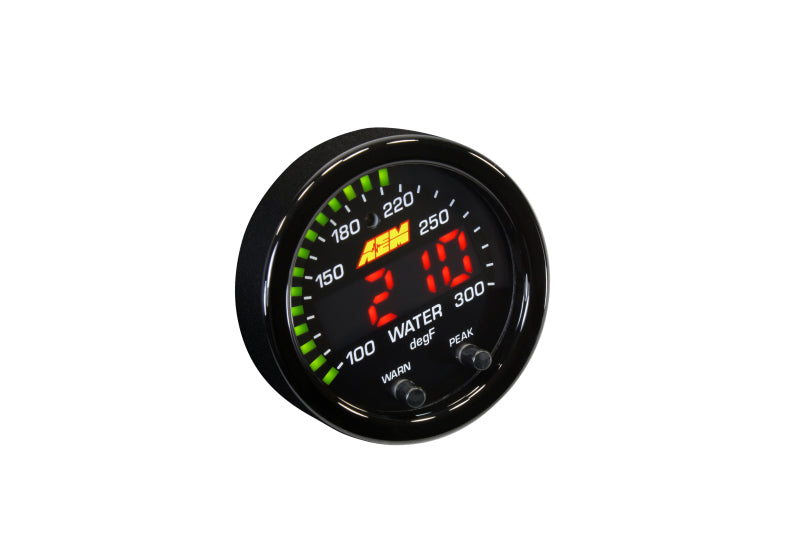 AEM X Series Temperature Gauge Kit 100-300F - Black Bezel & Water Temp Faceplate | Performance Monitoring for Cars, Trucks, Boats | Engine & Fluid Temperature Measurement