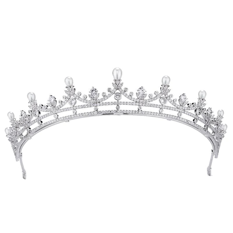 Sparkling Silver Crystal and Pearl Wedding Tiara for Brides - Elegant Hair Accessory for Weddings, Prom, Pageants & Special Occasions (Style 7438)