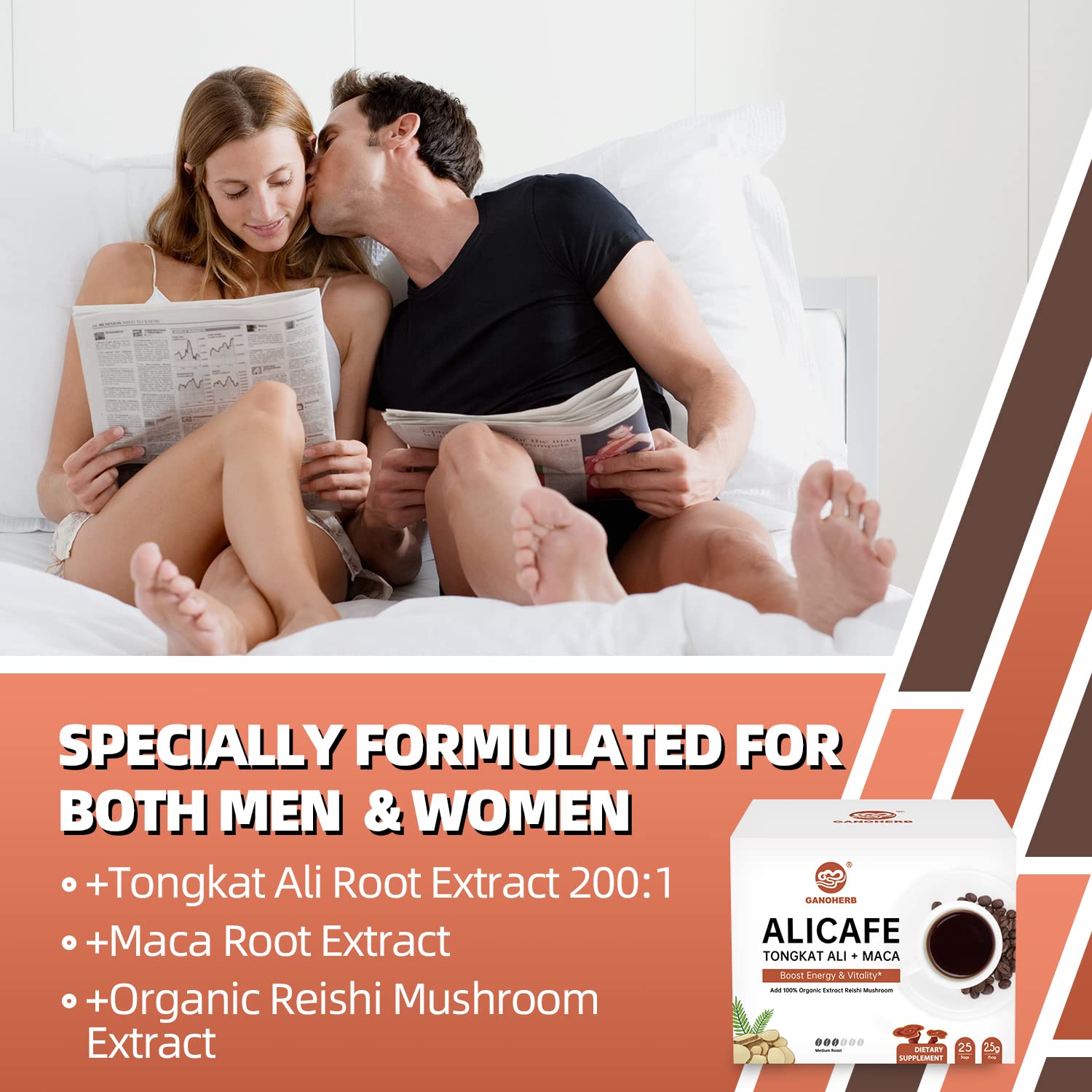 Organic Maca Energy Coffee with Tongkat Ali & Reishi Mushroom - Natural Herbal Coffee for Energy, Focus & Vitality - 25 Single-Serve Packets - Perfect for Workouts, Office & Morning Boost