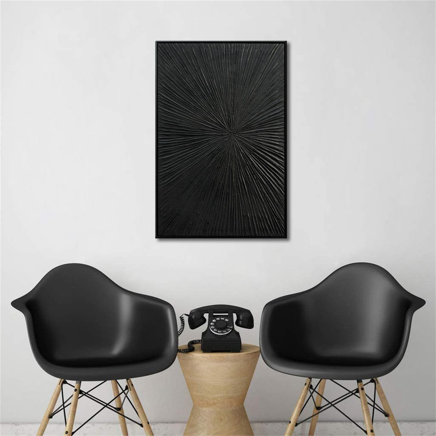 Modern Abstract Framed Black Relief Wall Art - Handmade Oil Painting on Canvas with Quartz Sand Texture - Elegant Home Decor for Living Room, Bedroom & Office