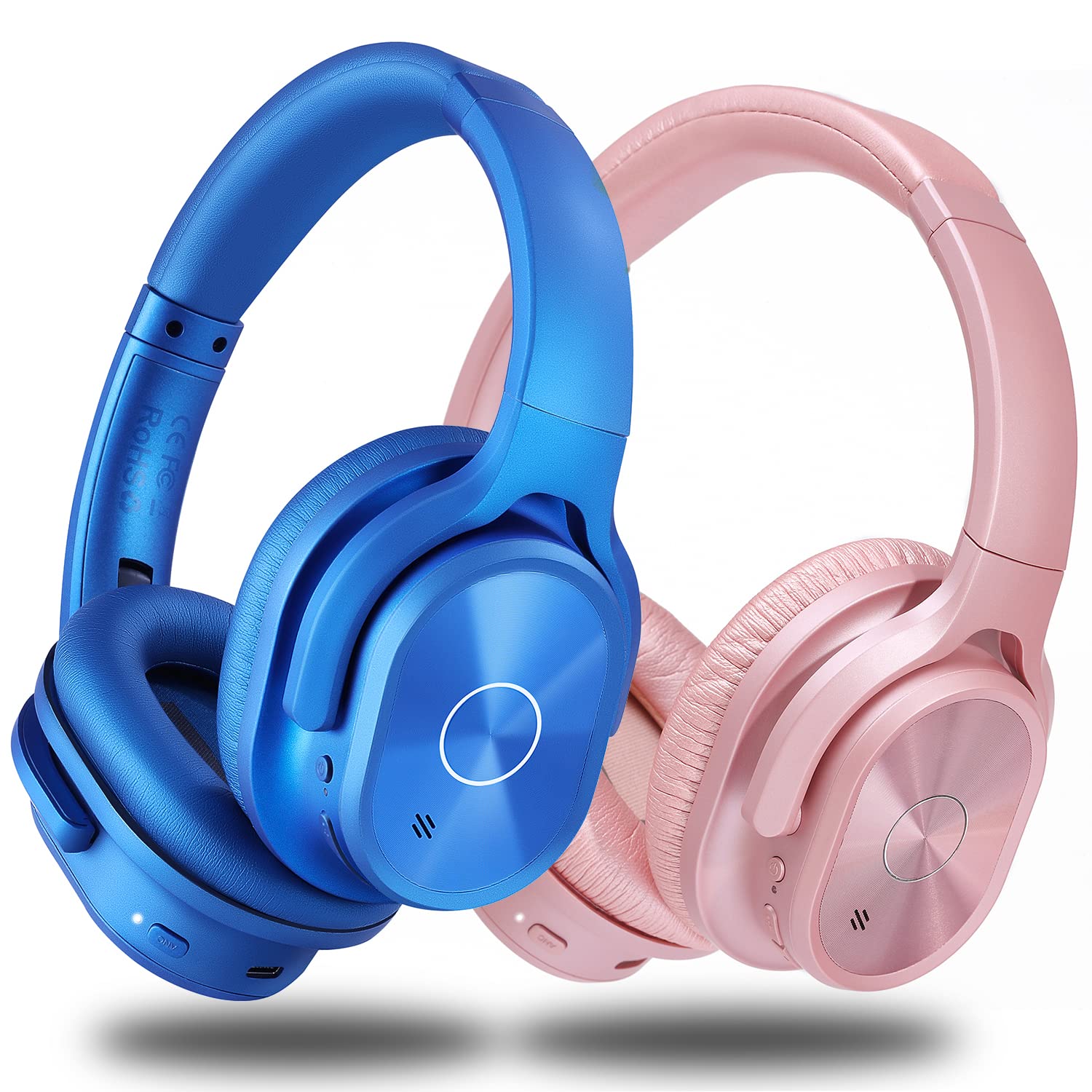 ZIHNIC 2-Pack Rose Gold Active Noise Cancelling Wireless Headphones & Bluetooth Headset Bundle - Perfect for Travel, Workouts, and Office Use