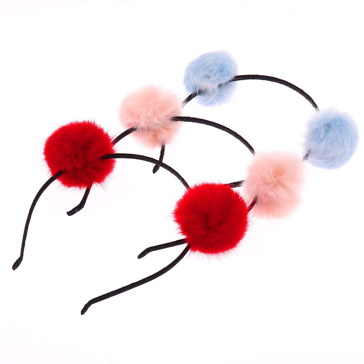 Zintalic 6-Pack Multicolor Pom Pom Metal Hair Bands for Girls - Stylish Hair Accessories for School, Parties & Everyday Wear