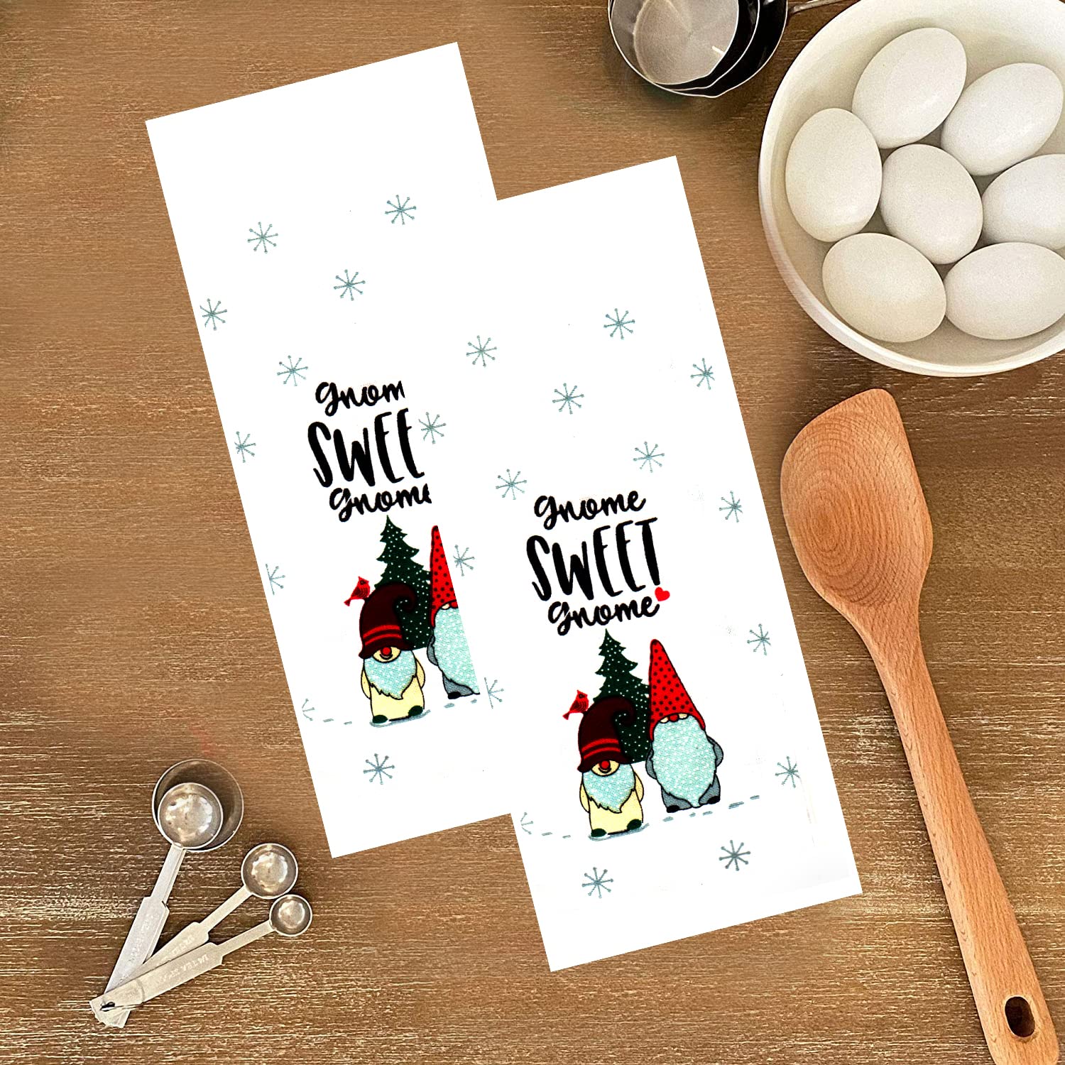 Christmas Gnome Kitchen Towels Set of 2 - Festive Holiday Dish Towels for Baking, Cooking & Decor - Gnome Sweet Gnome Themed Kitchen Decorations for Christmas Party & Home Decor