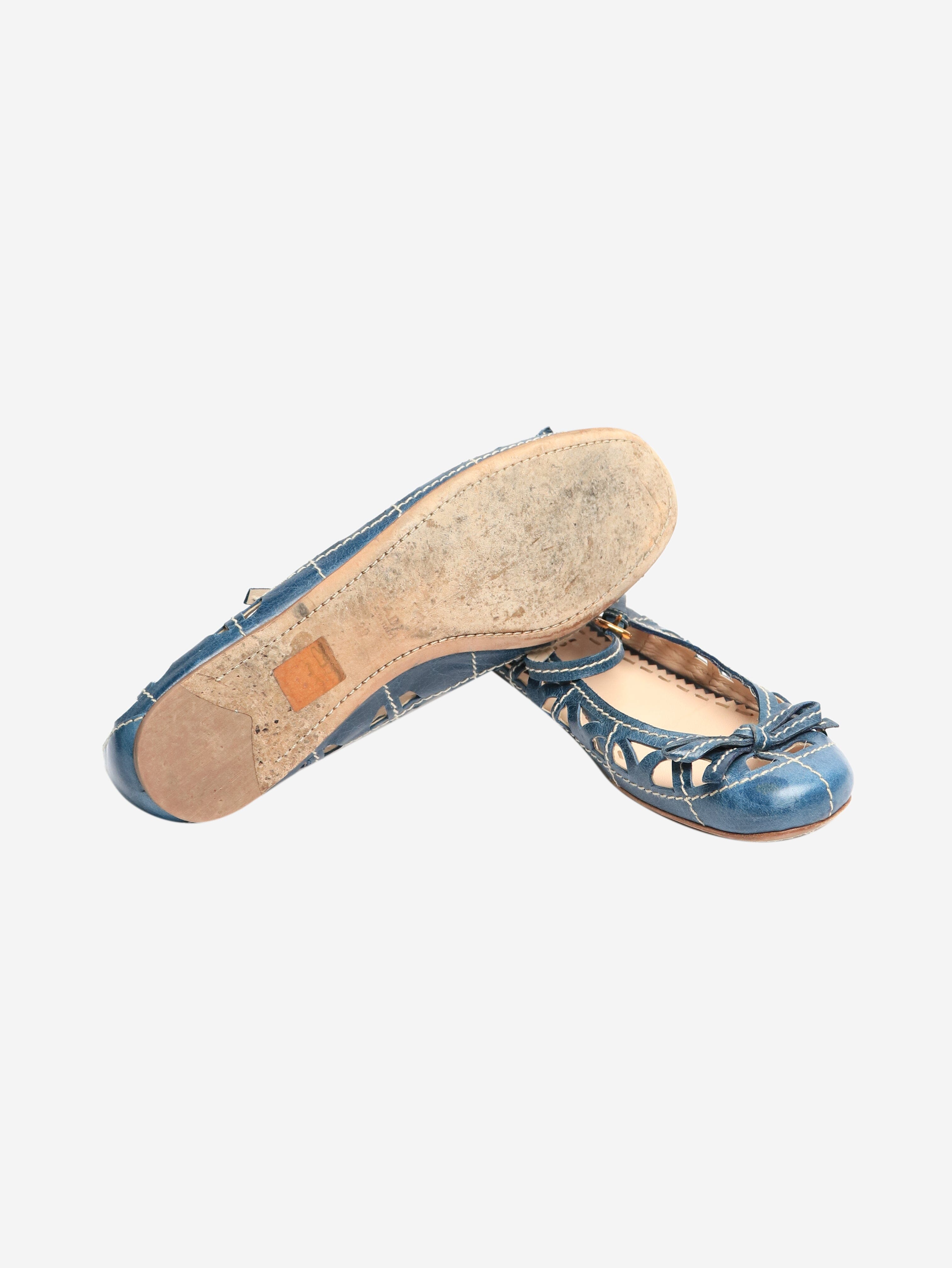Blue Leather Cutout Mary Jane Flats - Women's Size EU 39 (US 8.5) | Comfortable & Stylish Shoes for Work, Dating & Casual Wear