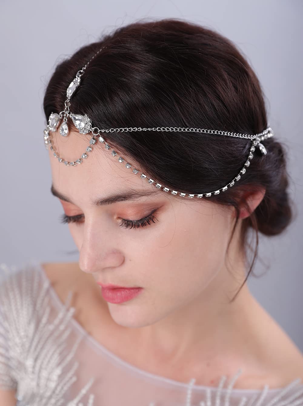 JWICOS Bohemian Silver Head Chain - Elegant Wedding Hairpiece & Festival Forehead Band Accessory for Women and Girls | Perfect for Bridal, Music Festivals, and Boho Parties