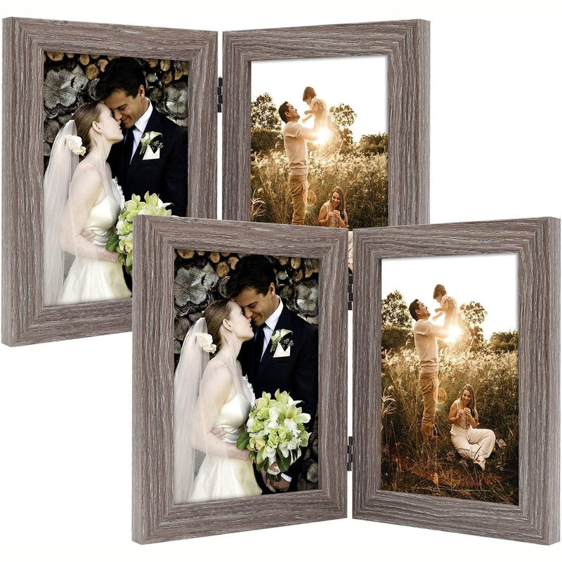 Double Vertical Hinged Photo Frame with Real Glass - Perfect for Displaying Wedding, Family & Graduation Photos - Home & Office Decor