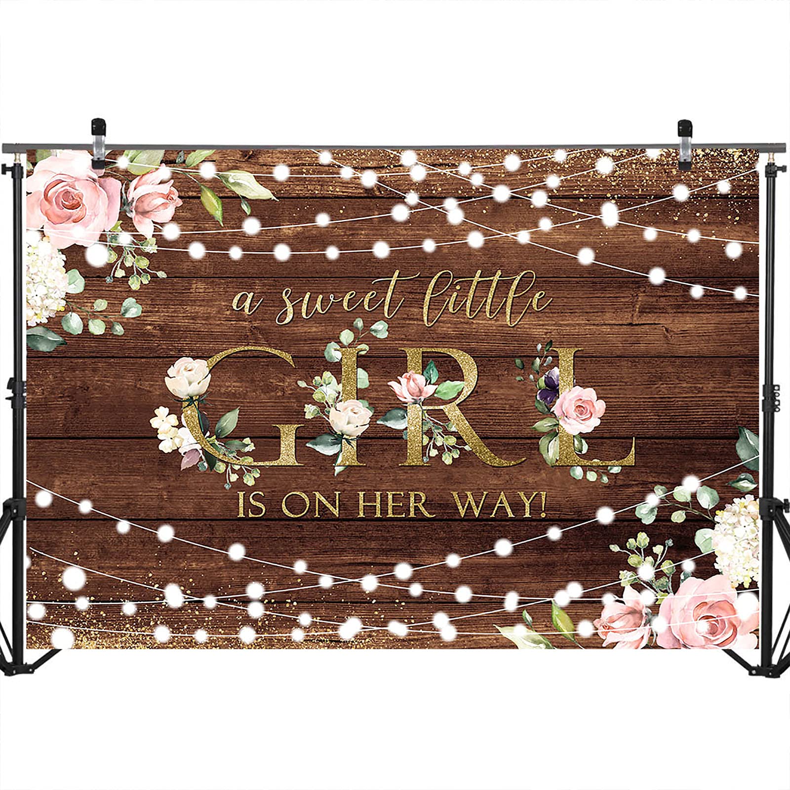 Rustic Wooden Baby Shower Backdrop - Floral 'A Sweet Little Girl is On The Way' Banner for Girl's Party Decor (5x3ft) | Photo Booth Props, Nursery Decor & Gender Reveal Party Supplies