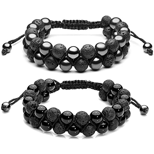 Top Plaza 8mm Lava Rock Essential Oil Diffuser Bracelet for Men & Women - Natural Stone Yoga Beads with Braided Rope - Perfect for Aromatherapy, Meditation & Stress Relief