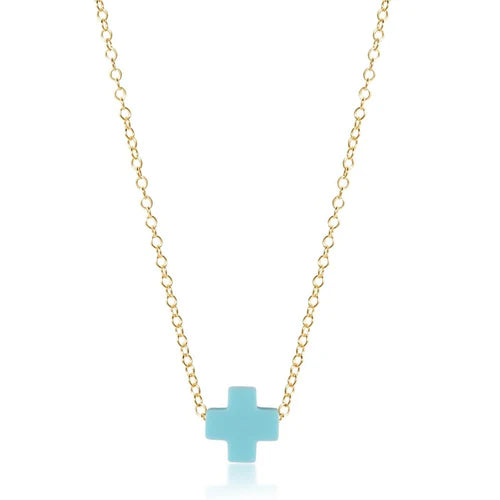 Enewton 16 Signature Cross Necklace with Genuine Turquoise Stone - Elegant Religious Jewelry for Women, Perfect for Church, Weddings & Everyday Wear