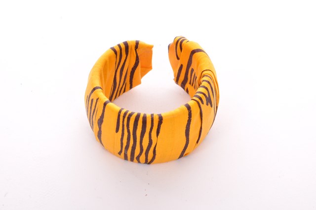 Golden Yellow & Brown African Print Bangle DPSN200BG - Stylish Ethnic Bracelet for Women, Handmade Beaded Jewelry - Perfect for Festivals, Weddings & Boho Fashion