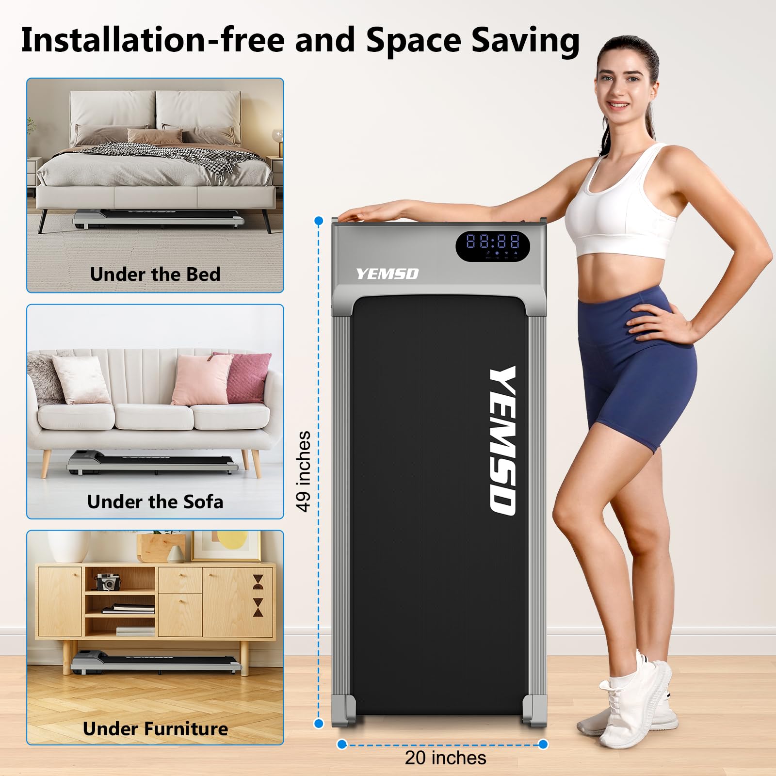 Portable Under Desk Treadmill - 330 lb Capacity Walking Pad with Remote Control & LED Display | 3-in-1 Compact Treadmill for Home, Office & Small Spaces | Perfect for Workouts, Walking While Working & Home Fitness