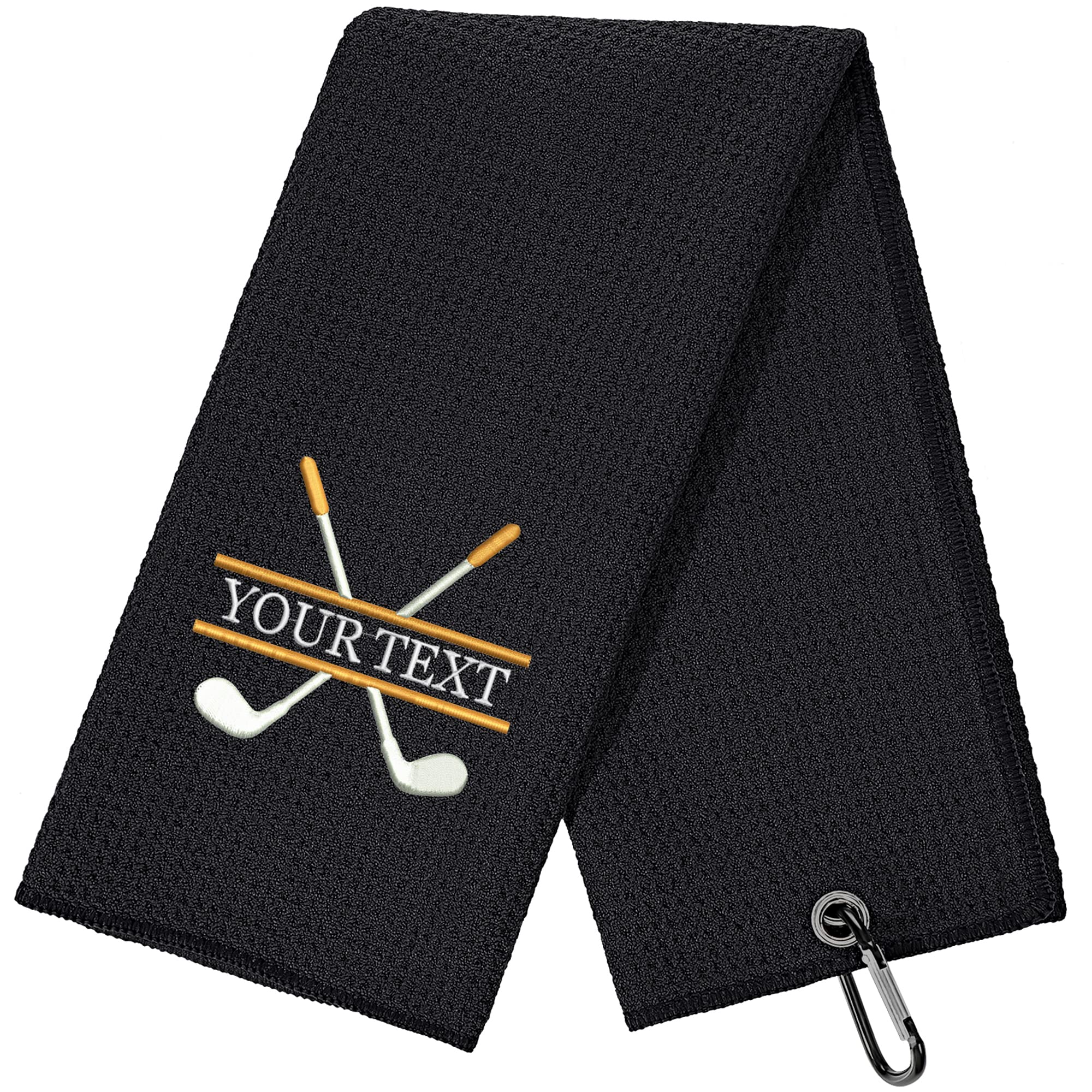 Custom Embroidered Golf Towel with Clip - Personalized Golf Gift for Men - Durable & Absorbent Golf Accessory for Golf Bags (Black) - Perfect for Golf Tournaments, Practice Sessions & Club Events