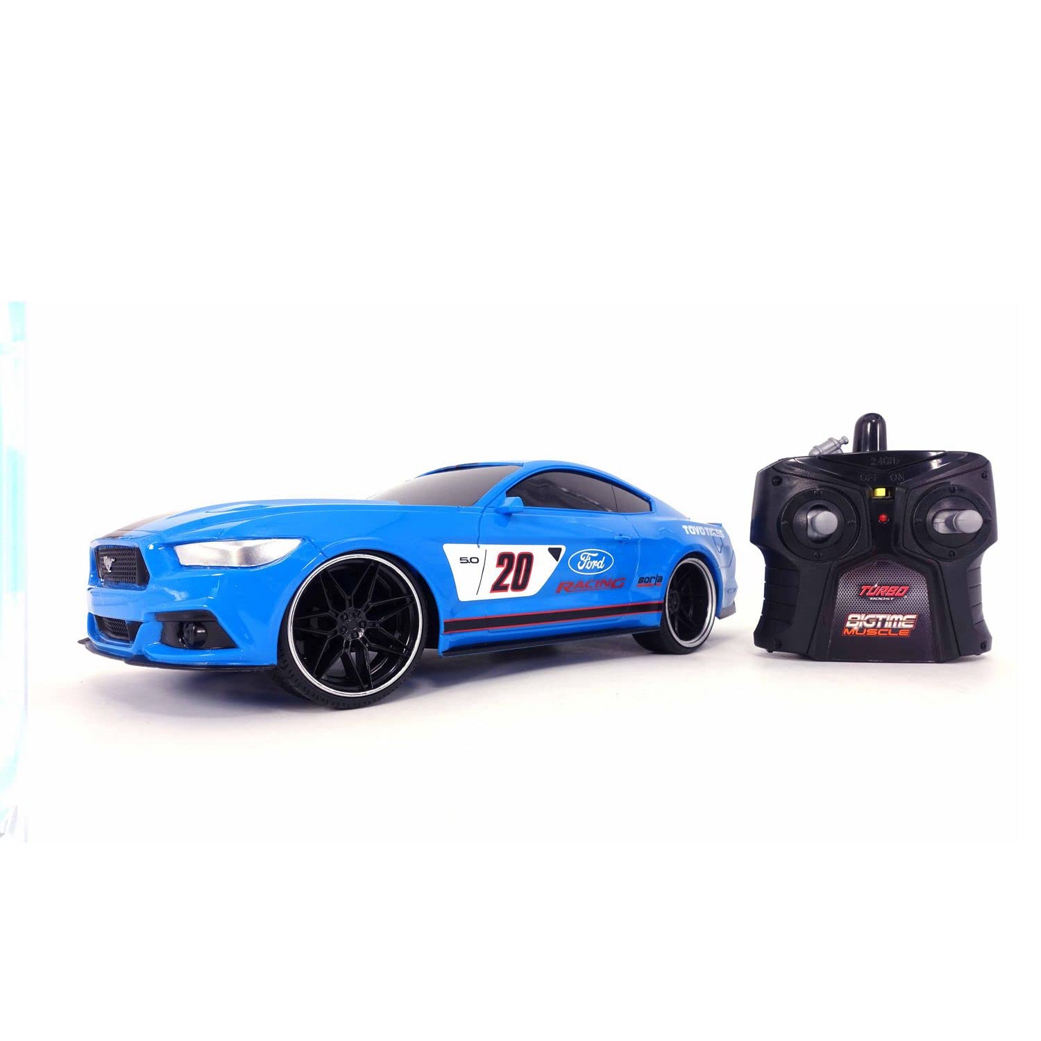 Jada Toys Bigtime Muscle 1:16 Scale 2015 Ford Mustang GT RC Remote Control Car - 2.4GHz Fast Racing Toy, Blue - High Performance Radio Controlled Vehicle for Kids & Adults - Perfect for Indoor Racing, Backyard Play & Car Collection Displays