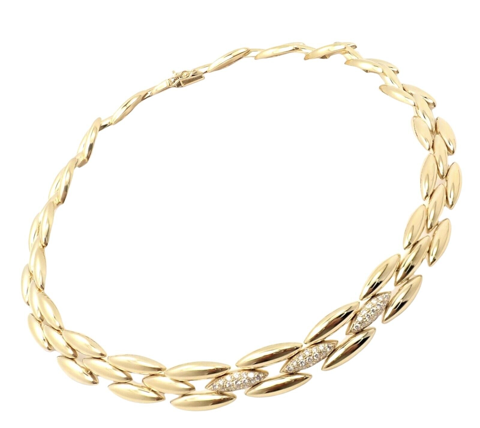Authentic Cartier 18K Yellow Gold Diamond Three-Row Gentiane Rice Link Necklace for Women - Luxury Jewelry Gift for Anniversary, Birthday & Special Occasions
