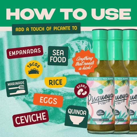 PISQUEYA Medium Heat Jalapeño Hot Sauce - Gourmet Vegan, Sugar-Free, Gluten-Free, Low Sodium Hot Sauce - 5 oz Bottle - Perfect for Tacos, Wings & Bloody Marys
