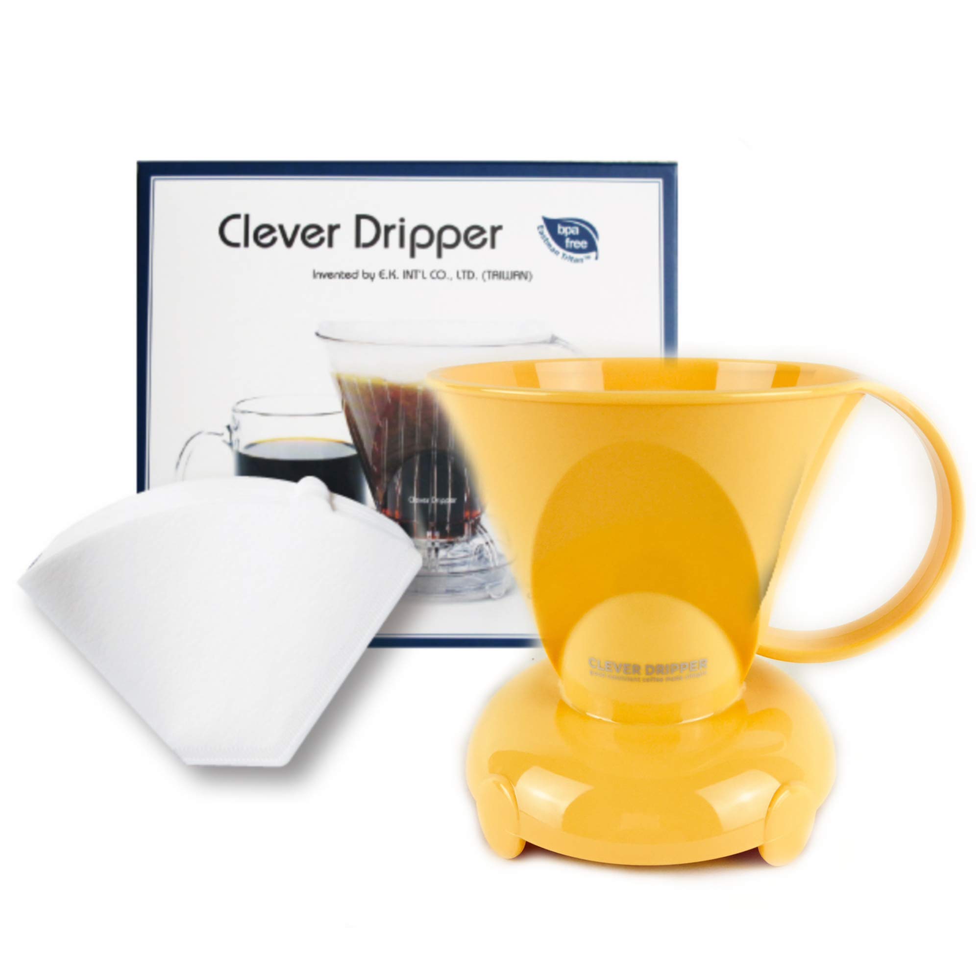 Clever NEW Yellow Coffee Dripper - BPA-Free Plastic Manual Pour Over Coffee Maker (10 Fl Oz) for Hot & Cold Brew - Perfect for Home, Office & Camping Use