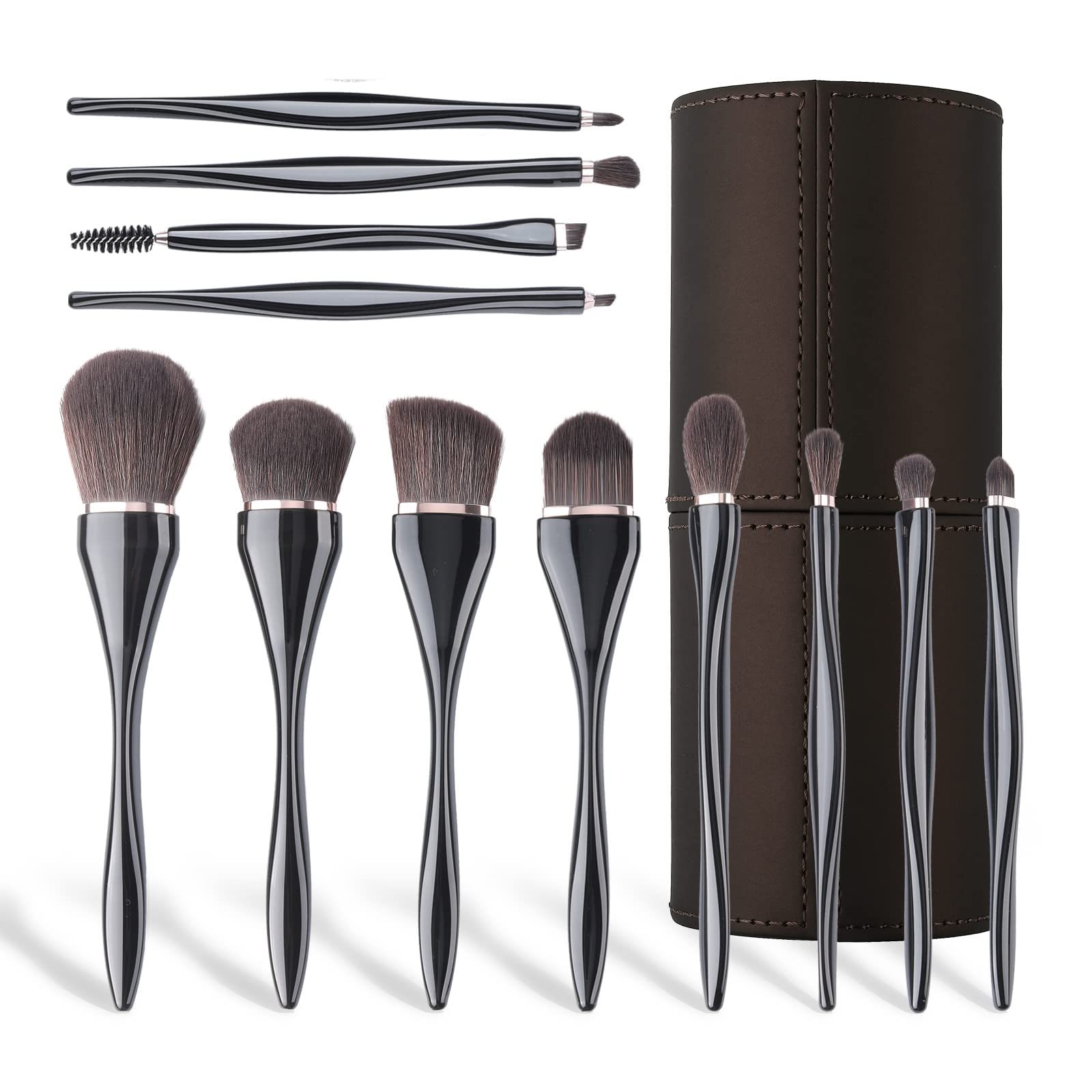 BeautyFactor 12Pcs Premium Synthetic Makeup Brush Set - Foundation, Powder, Concealer, Eyeshadow & Blush Brushes with Leather Storage Bucket | Perfect for Professional Makeup Artists & Home Beauty Routines