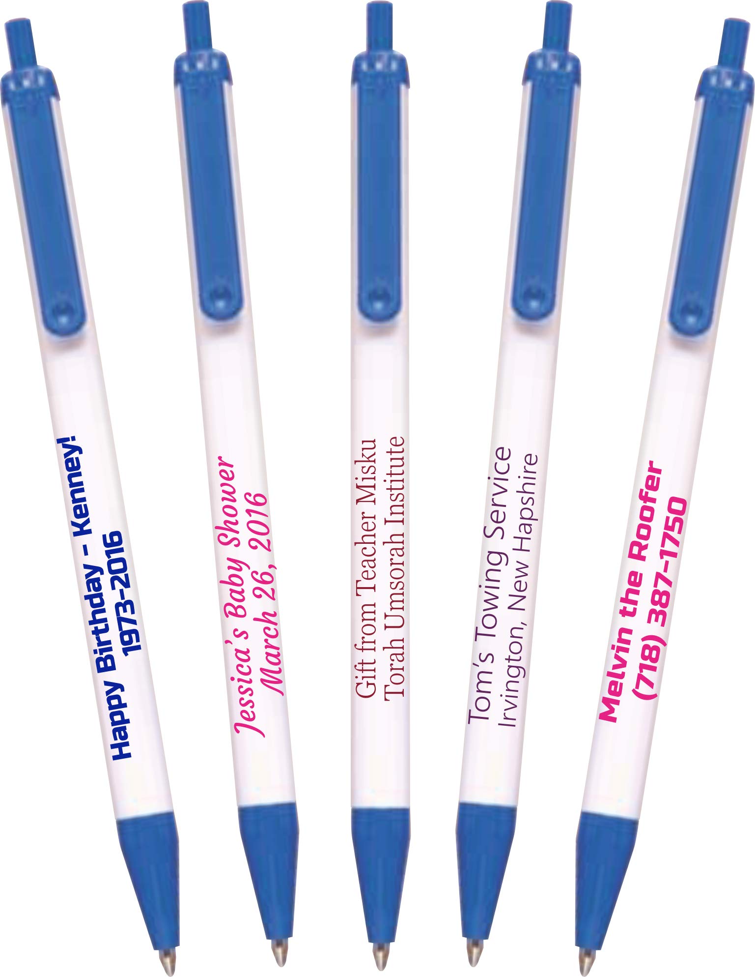 911PENS USA Made Custom Ballpoint Pens - Personalized with Your Logo & Text - Bulk Pack of 100 White Pens with Blue Trim - Perfect for Corporate Gifts, Promotional Events & Office Supplies