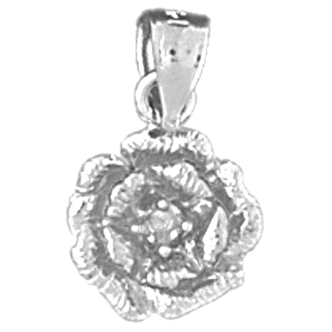 14K White Gold Rose Flower Pendant Necklace - 15mm Elegant Floral Jewelry for Women, Perfect for Valentine's Day, Anniversary & Romantic Gifts