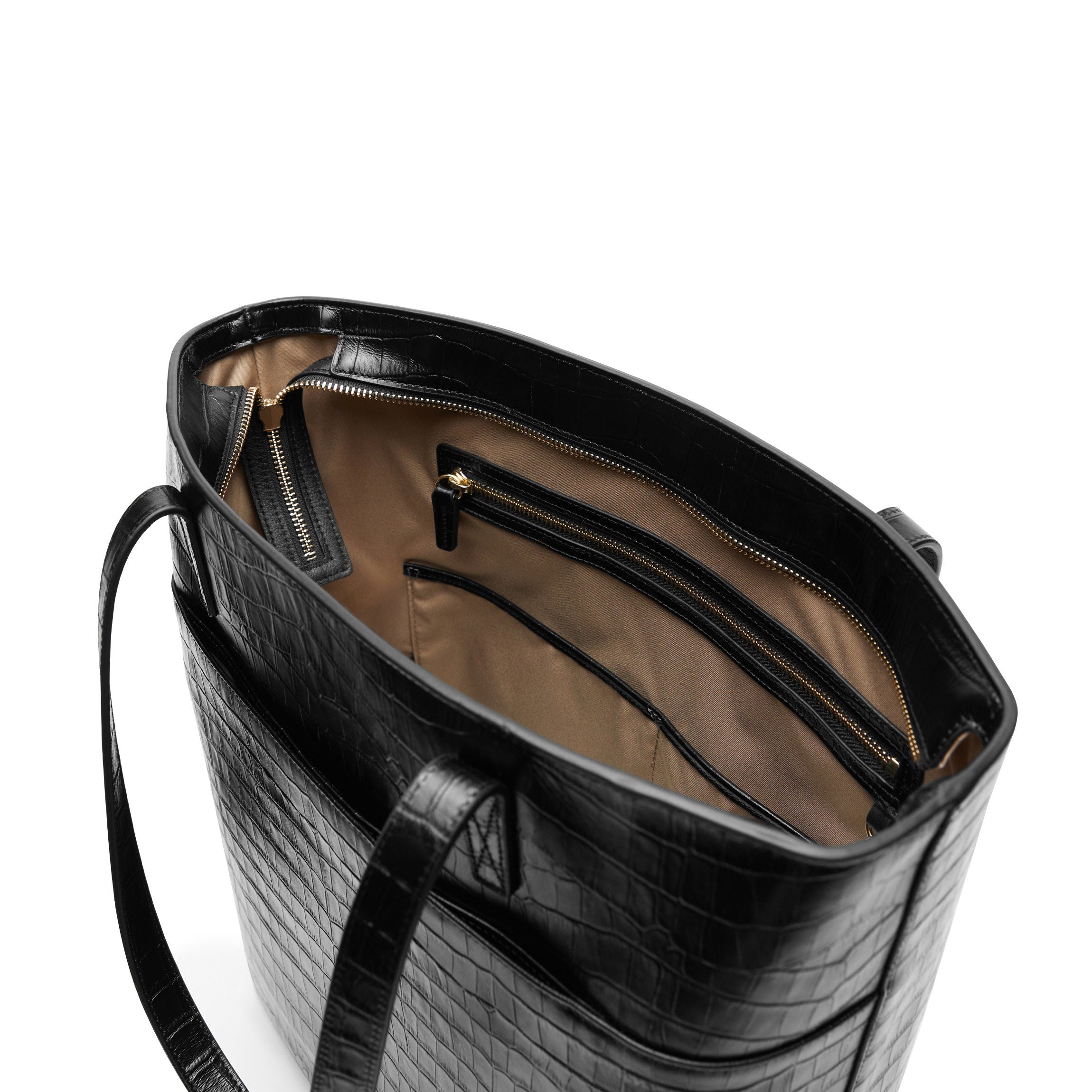 Alex Vertical Work Tote Bag - Black Crocodile Embossed Leather for Women | Professional Office Bag, Business Commuter & Travel Laptop Tote