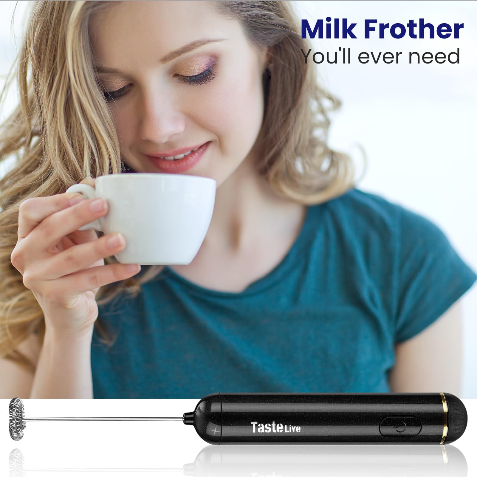 Electric Milk Frother Handheld - Battery Operated Mini Whisk for Coffee, Matcha, Hot Chocolate & Protein Shakes - Perfect for Lattes, Cappuccinos & Smoothies at Home or Office (Black)