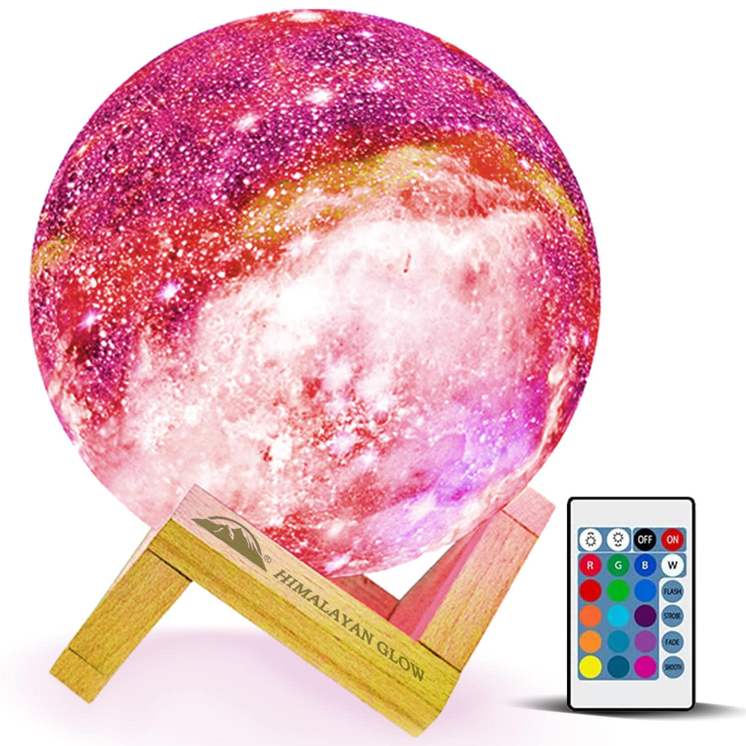 Himalayan Glow Galaxy Lamp - 5.9 Inch Moon Night Light with 16 Color Changing Modes, Wood Stand, Remote & Touch Control, USB Rechargeable - Perfect for Bedroom, Nursery, Meditation & Relaxation